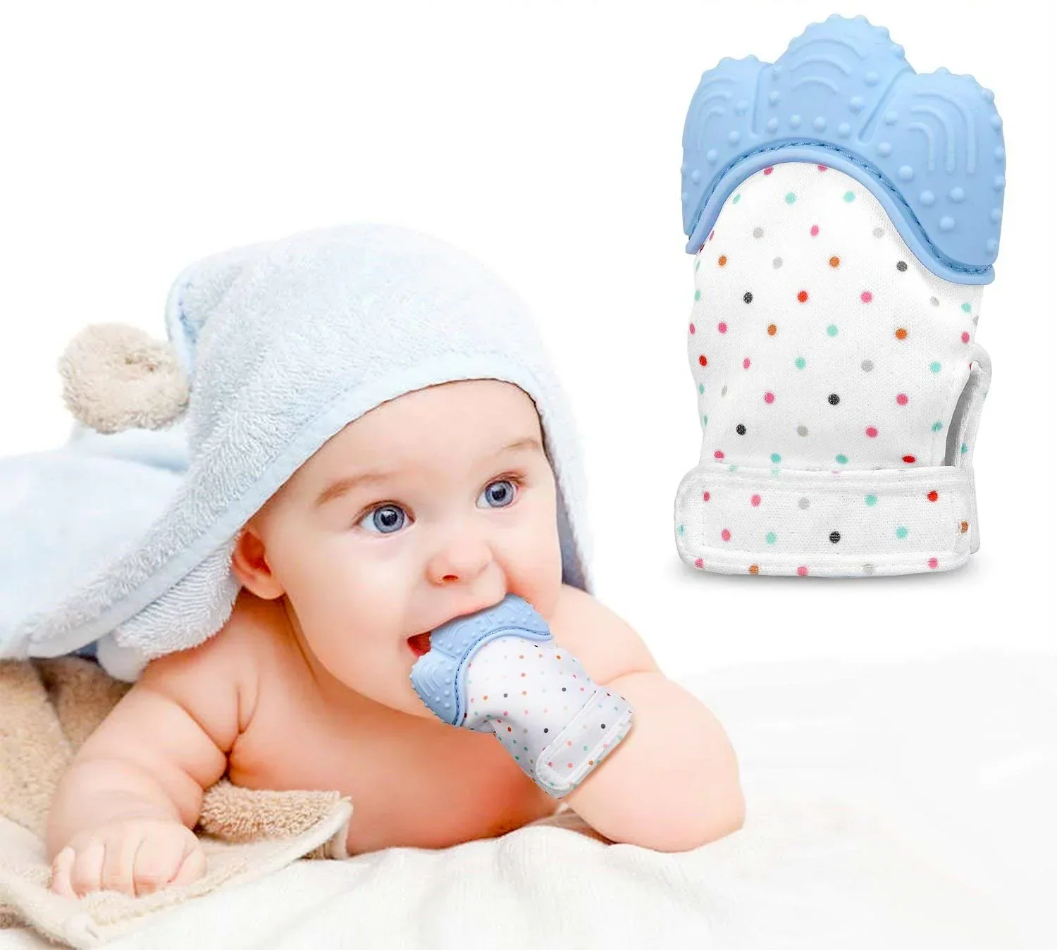 0-6 Months Baby Teething Toy for Boys | 6-12 Months Baby Teething Device | Newborn Mittens Giraffe Banana | BPA Free Baby Teether Set - Blue Color - Image 7