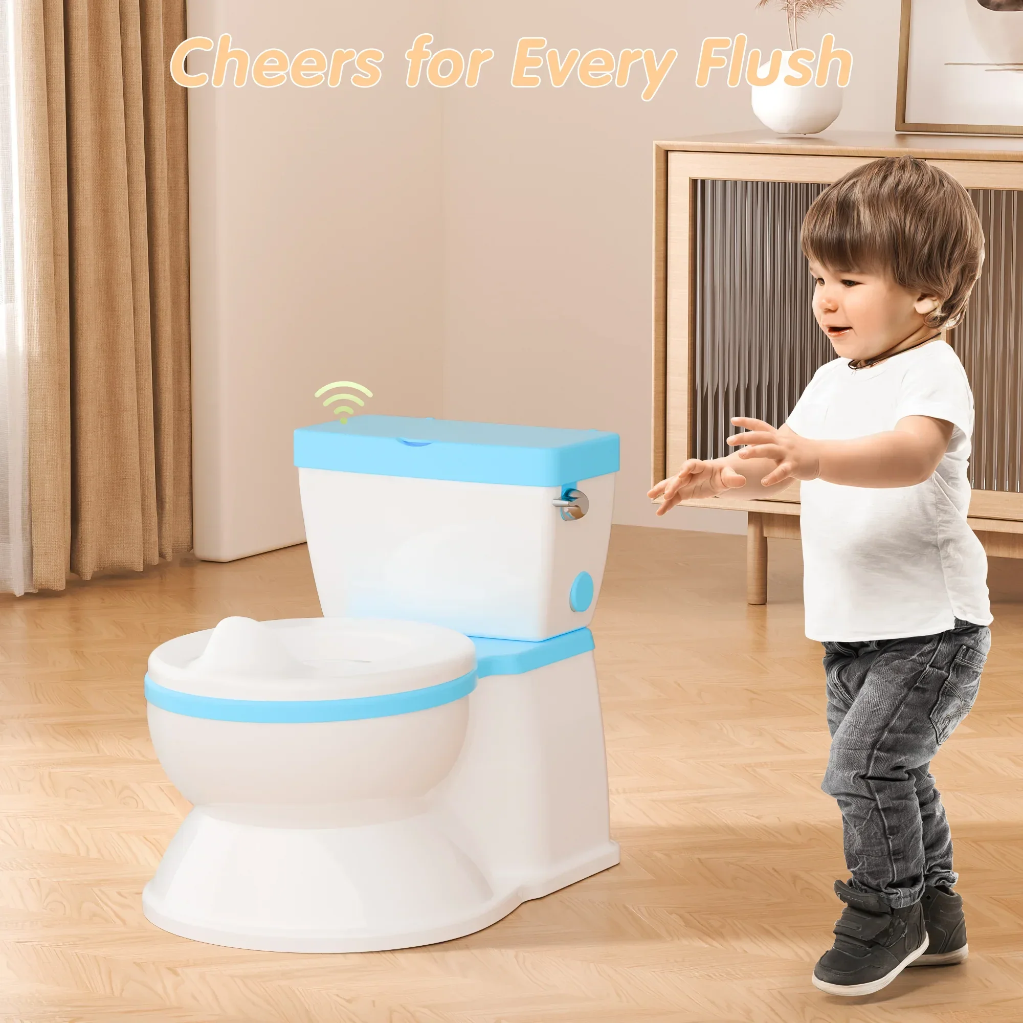 2-in-1 Toddler Potty Training Toilet with Flushing Sound,Blue – Detachable Seat for Boys & Girls, Wipes & Toilet Paper Storage, Easy Clean - Image 5