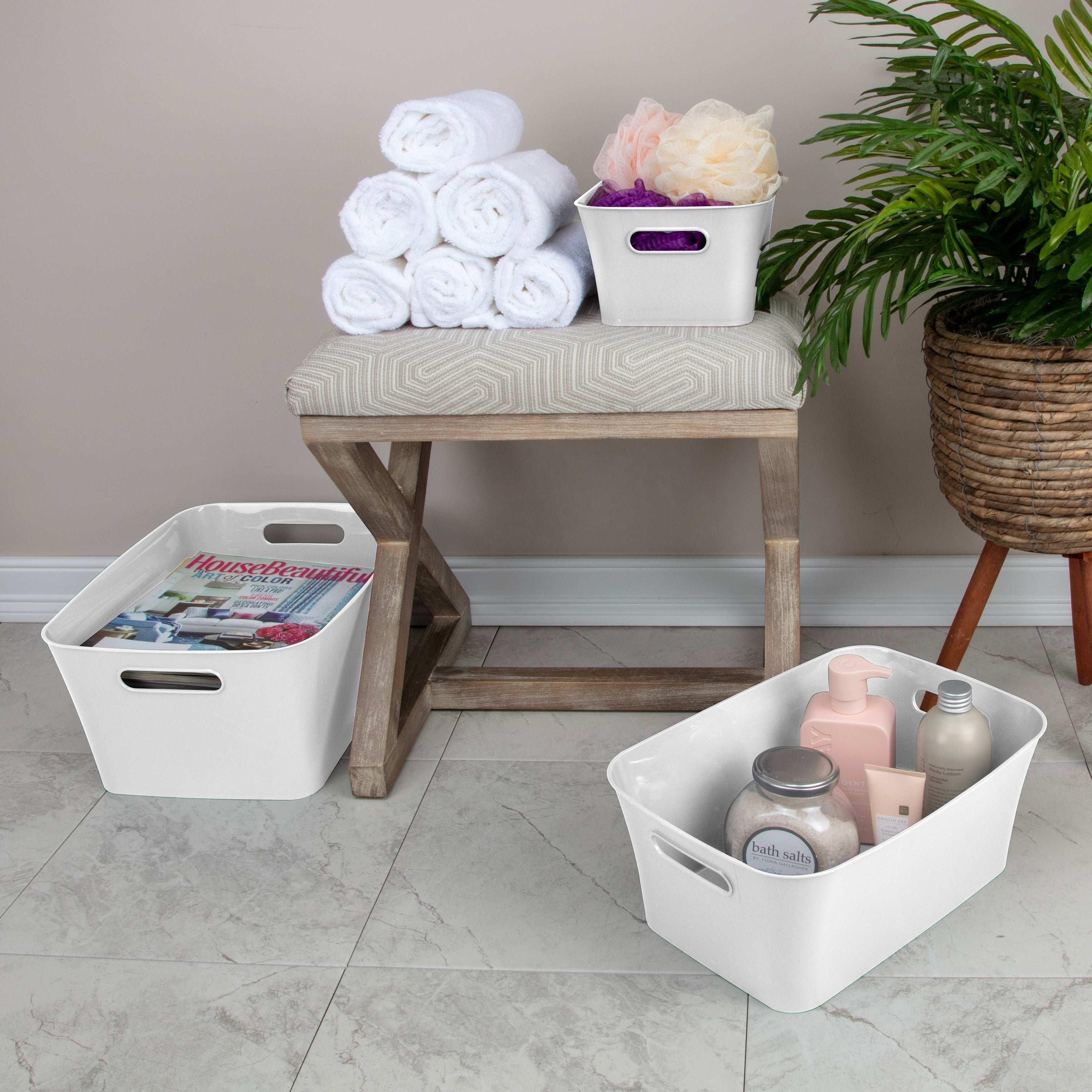 (3 pack) Mainstays Large White Plastic Storage Bin, 15.5 in x 11.4 in x 7 in - Image 3