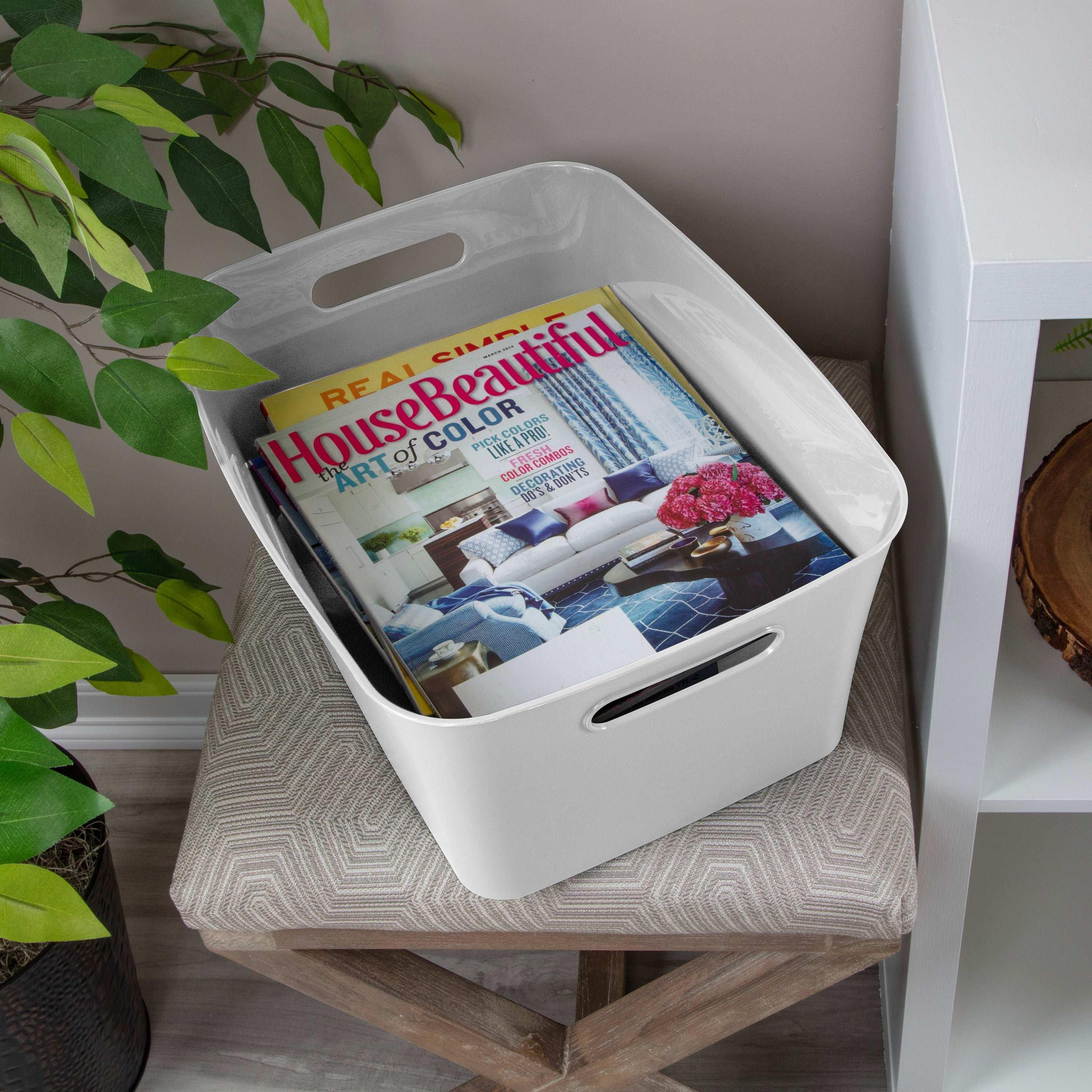 (3 pack) Mainstays Large White Plastic Storage Bin, 15.5 in x 11.4 in x 7 in - Image 5