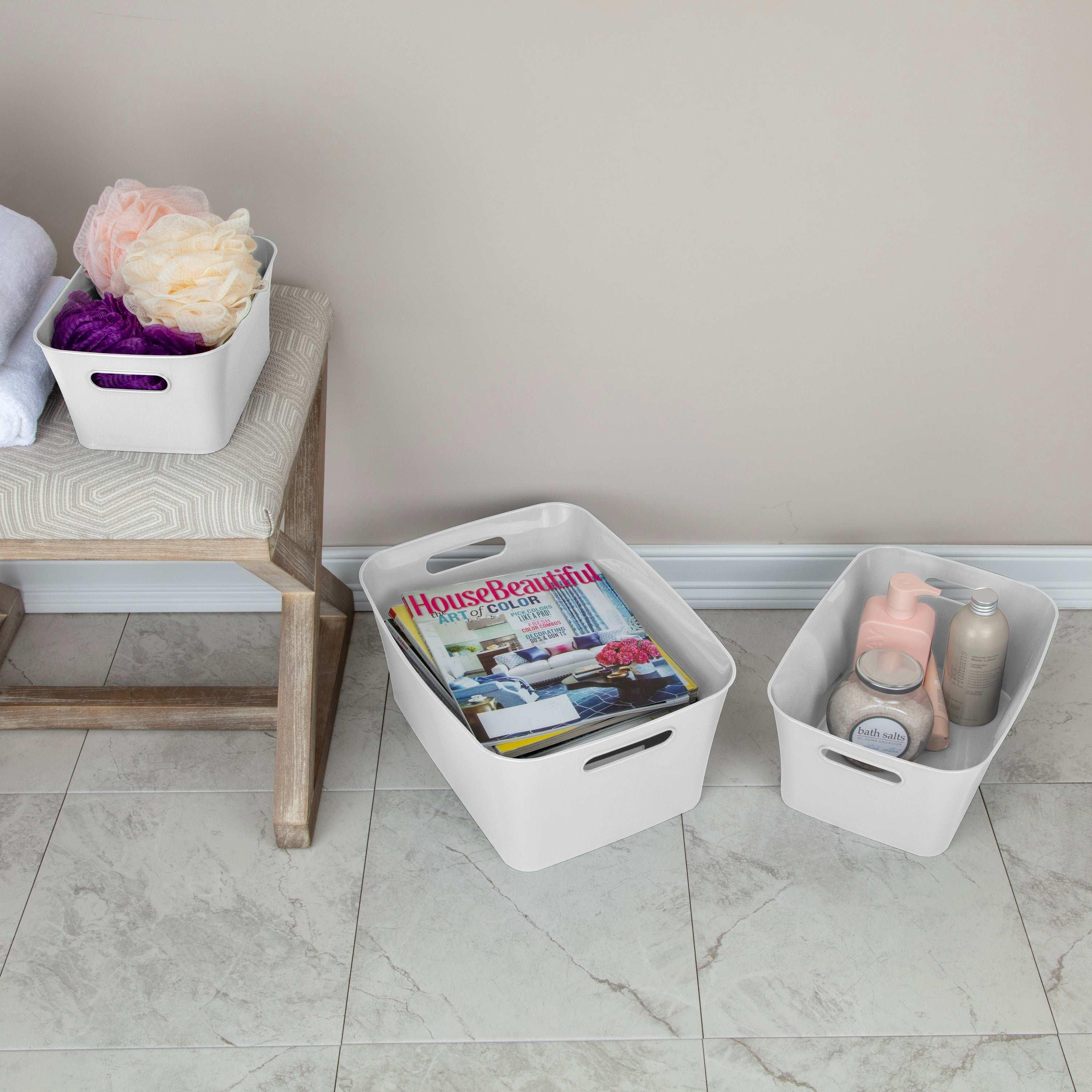 (3 pack) Mainstays Large White Plastic Storage Bin, 15.5 in x 11.4 in x 7 in - Image 6