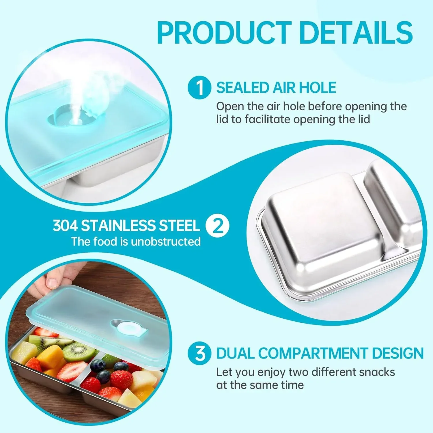 9 Pcs Stainless Steel Snack Containers with Lids and Lunch Box Bag, Grab and Go Snack Containers, Reusable 2 Compartment Stainless Steel Food Storage Containers Set for Travel & Outdoor Camping - Image 4