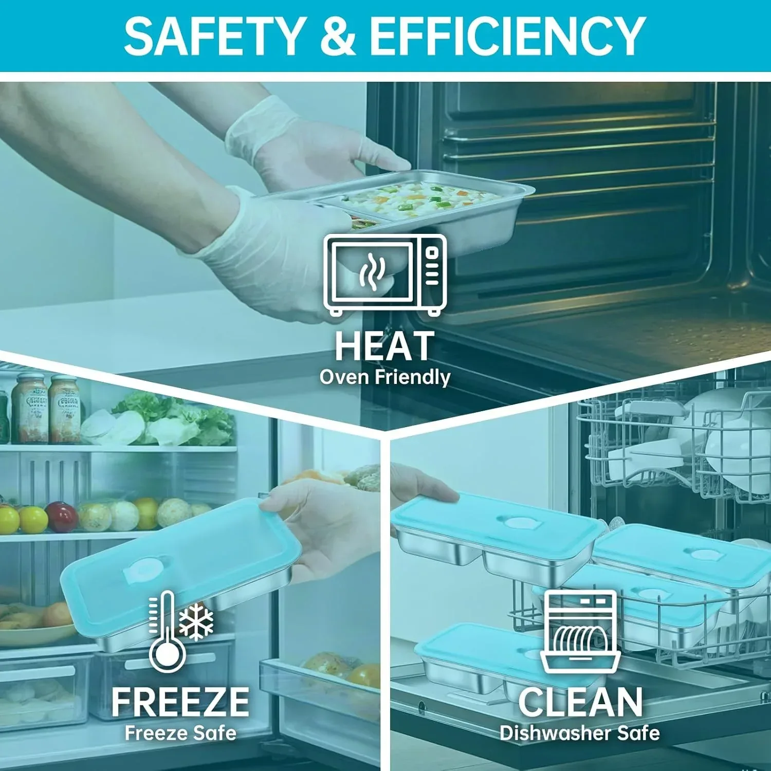 9 Pcs Stainless Steel Snack Containers with Lids and Lunch Box Bag, Grab and Go Snack Containers, Reusable 2 Compartment Stainless Steel Food Storage Containers Set for Travel & Outdoor Camping - Image 5