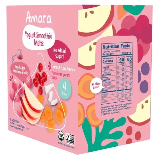 Amara Organic Yogurt Smoothie Carrot Raspberry Melts, 4 (1 oz) bag per box - Image 6