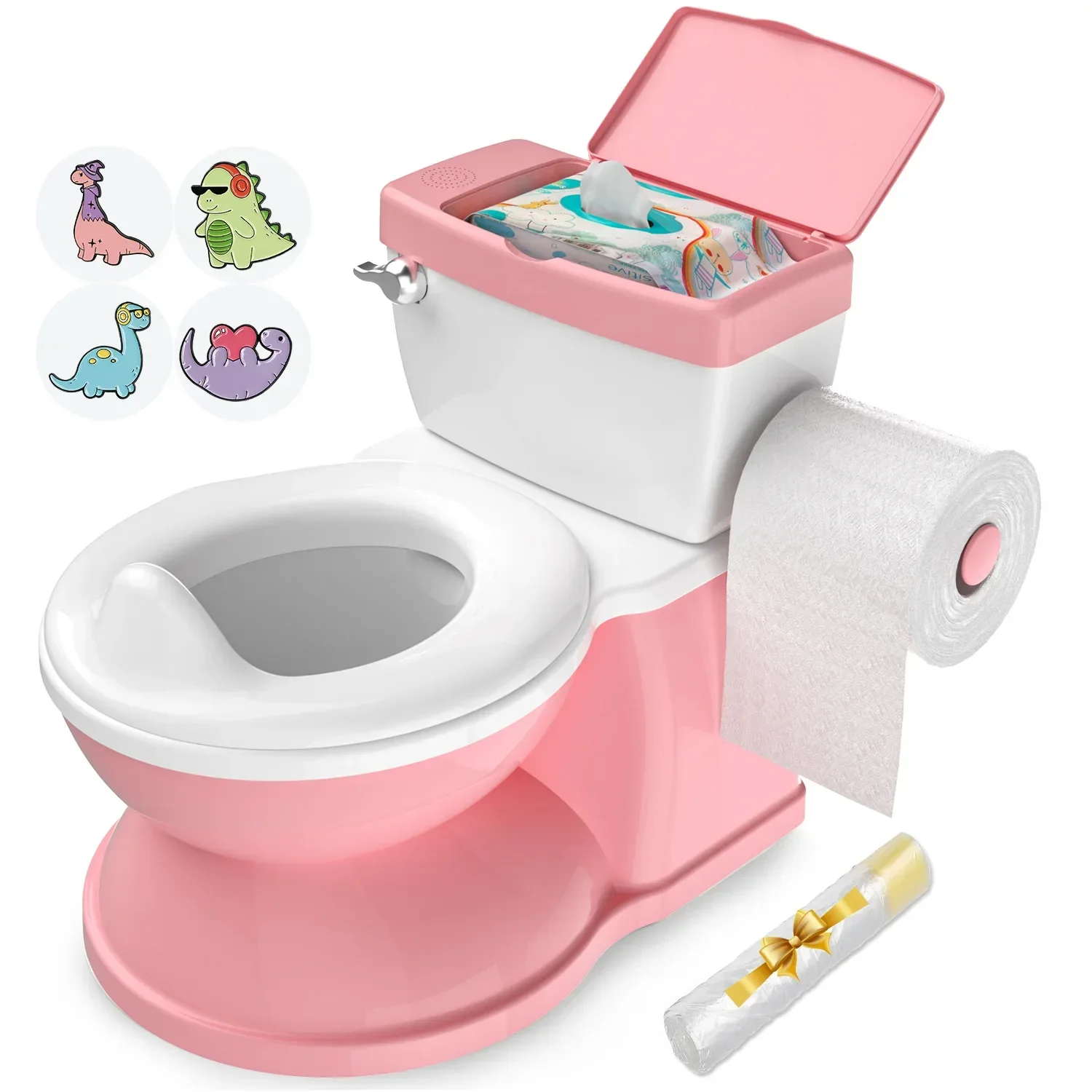 Babybond 2-in-1 Toddler Potty Training Toilet, with toilet paper holder and storage shelf, featuring flushing sound, suitable for 1-3 year old toddlers, white. - Image 6