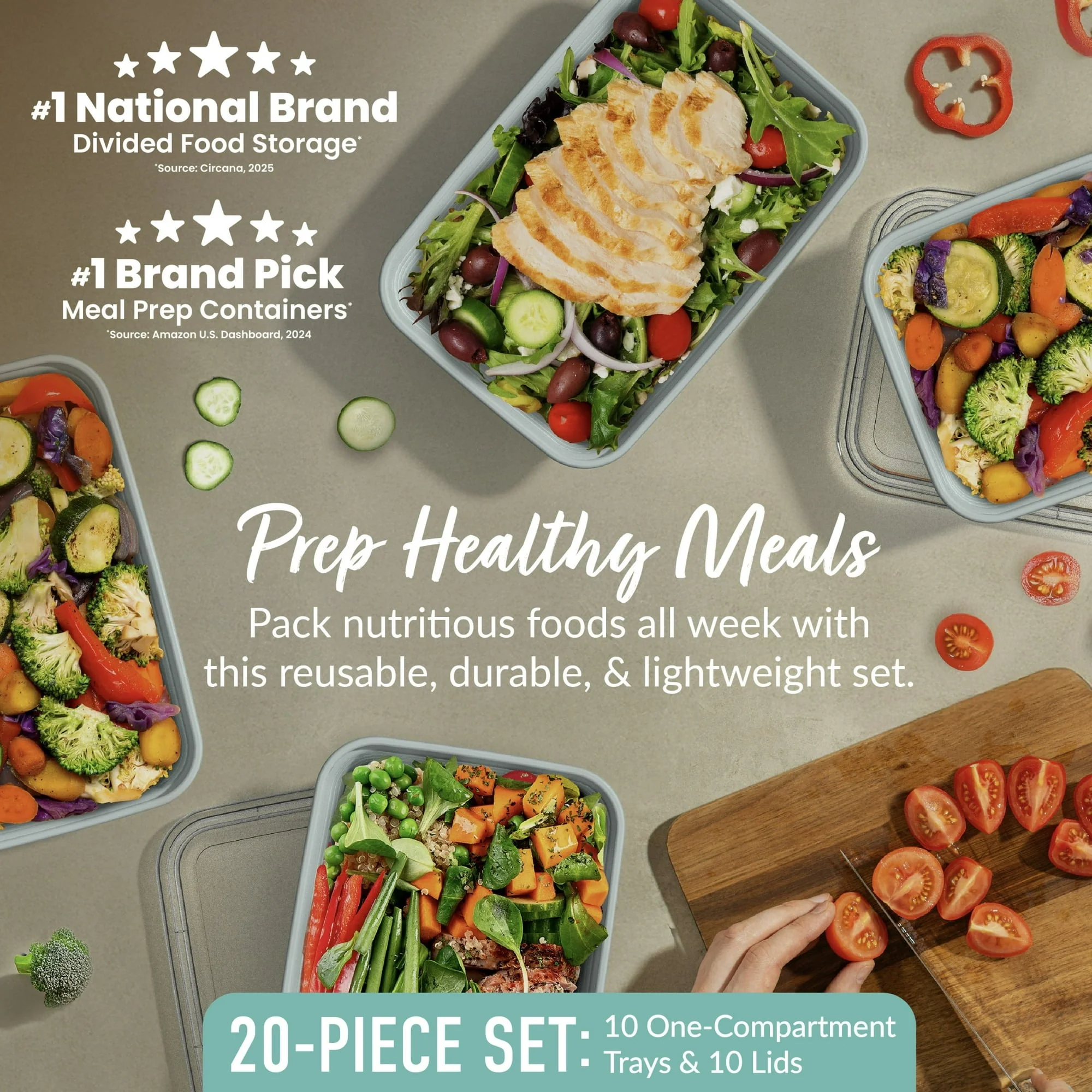 Bentgo Prep - 20-Piece 1-Compartment Reusable Meal Prep Containers with Lids, PFAS & BPA Free Materials, Durable, Microwave, Freezer, & Dishwasher Safe To Go Food Storage - Image 10
