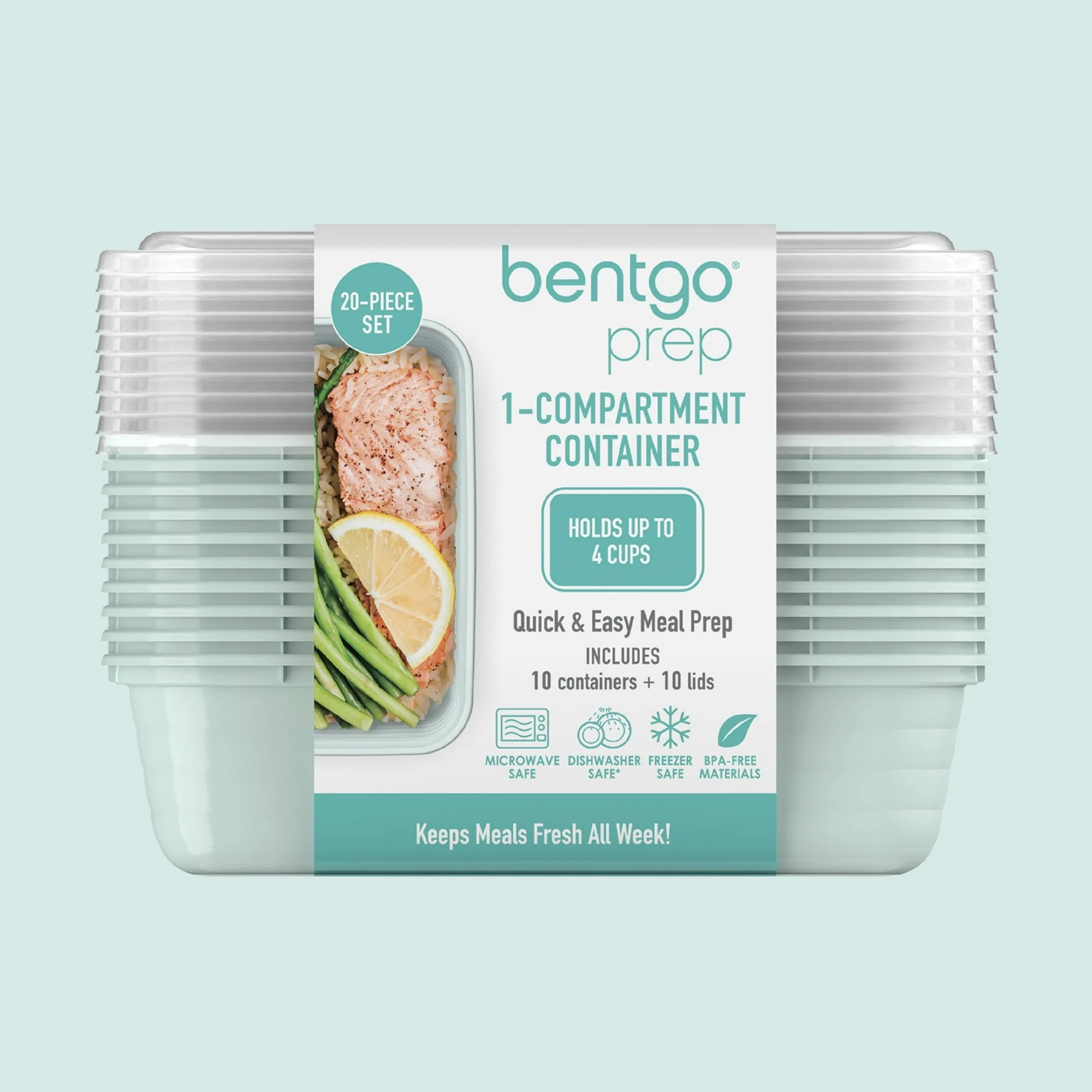 Bentgo Prep - 20-Piece 1-Compartment Reusable Meal Prep Containers with Lids, PFAS & BPA Free Materials, Durable, Microwave, Freezer, & Dishwasher Safe To Go Food Storage - Image 16