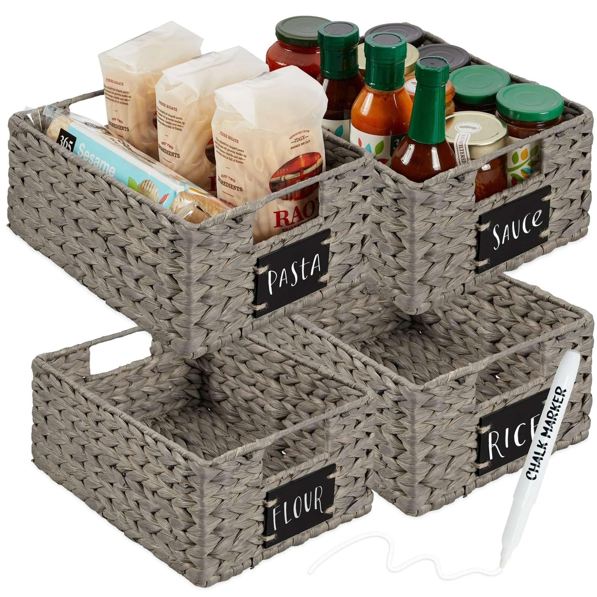 Best Choice Products Set of 4 12in Woven Water Hyacinth Pantry Baskets w/ Chalkboard Label, Chalk Marker - Image 15