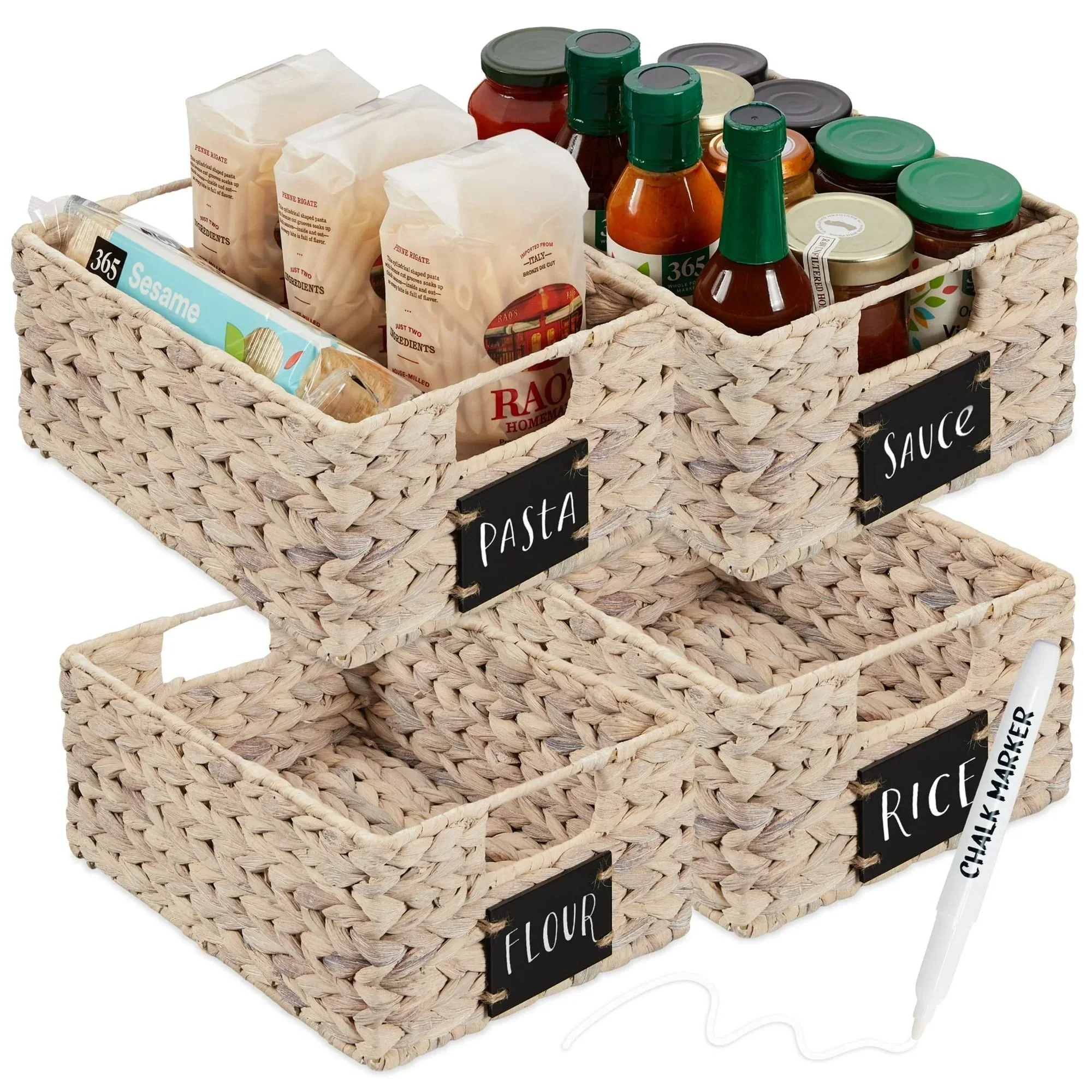 Best Choice Products Set of 4 12in Woven Water Hyacinth Pantry Baskets w/ Chalkboard Label, Chalk Marker - Image 22