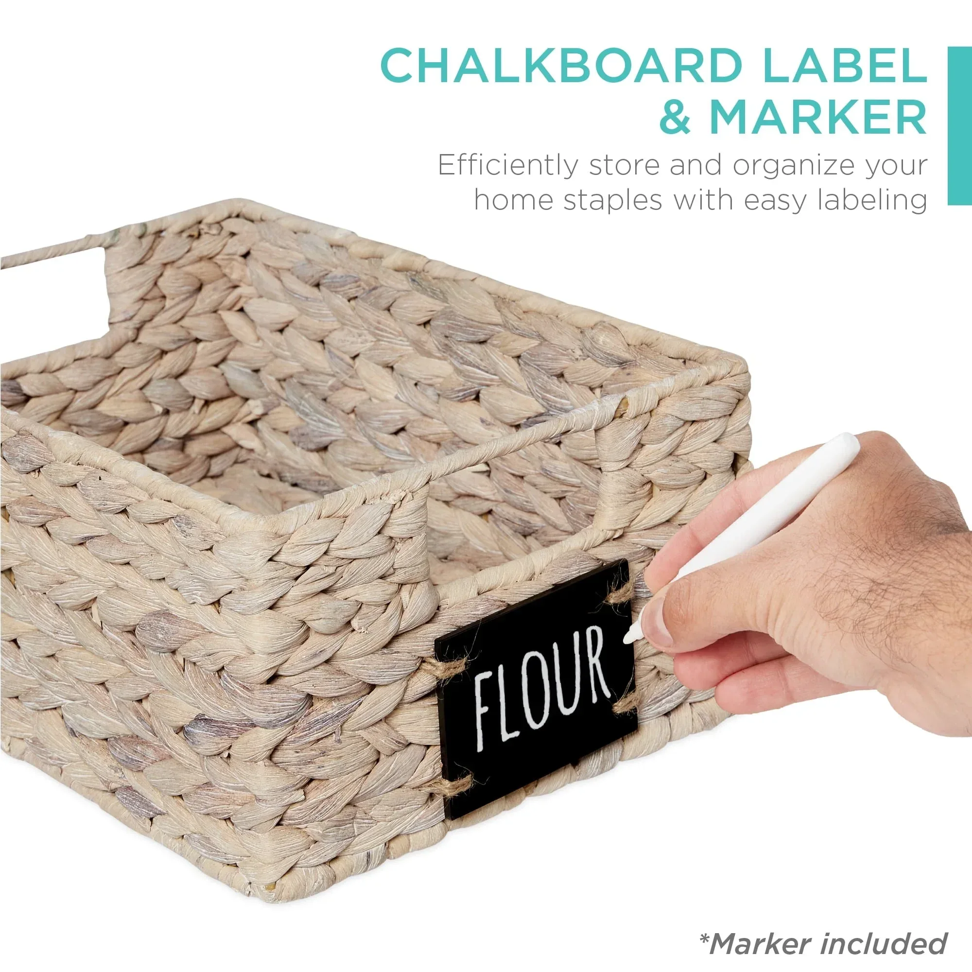 Best Choice Products Set of 4 12in Woven Water Hyacinth Pantry Baskets w/ Chalkboard Label, Chalk Marker - Image 23