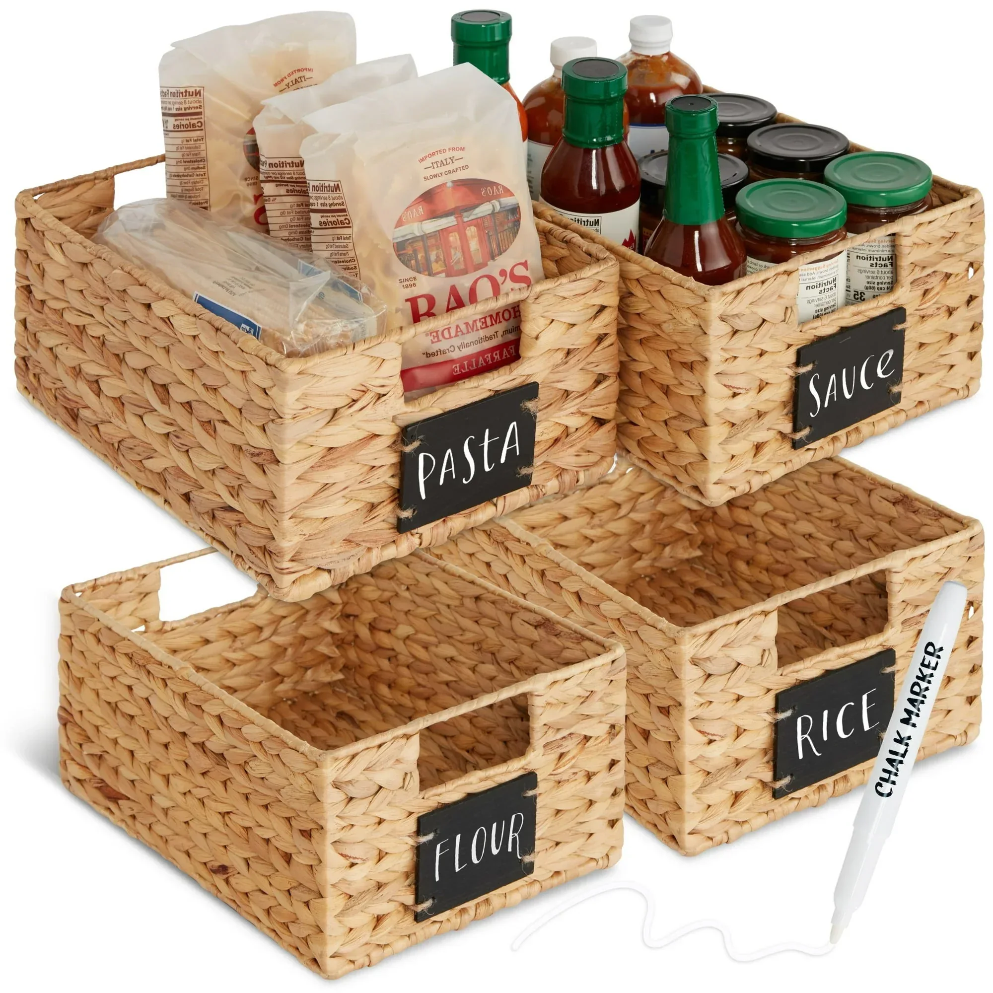 Best Choice Products Set of 4 12in Woven Water Hyacinth Pantry Baskets w/ Chalkboard Label, Chalk Marker - Image 29