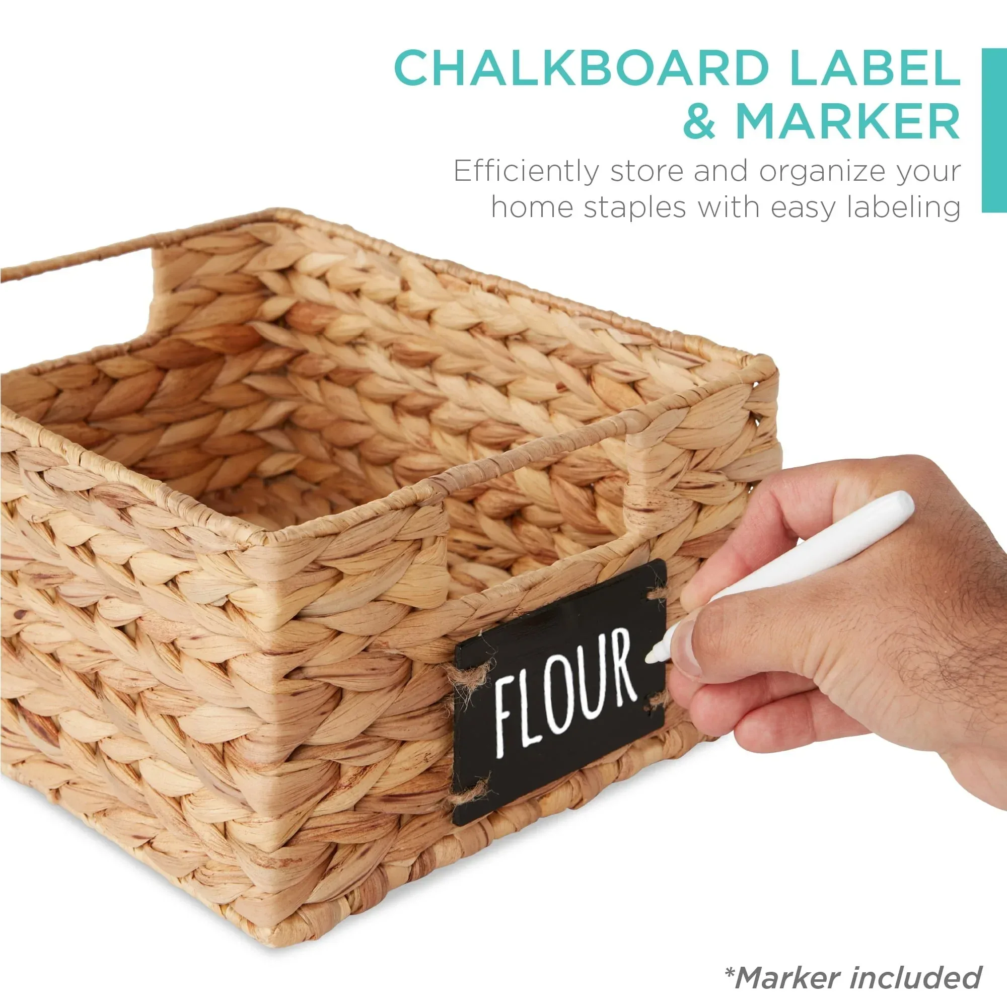 Best Choice Products Set of 4 12in Woven Water Hyacinth Pantry Baskets w/ Chalkboard Label, Chalk Marker - Image 30