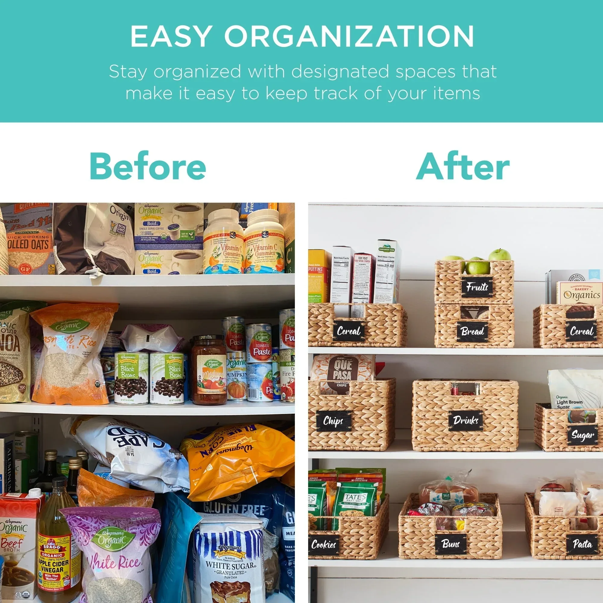 Best Choice Products Set of 4 12in Woven Water Hyacinth Pantry Baskets w/ Chalkboard Label, Chalk Marker - Image 31