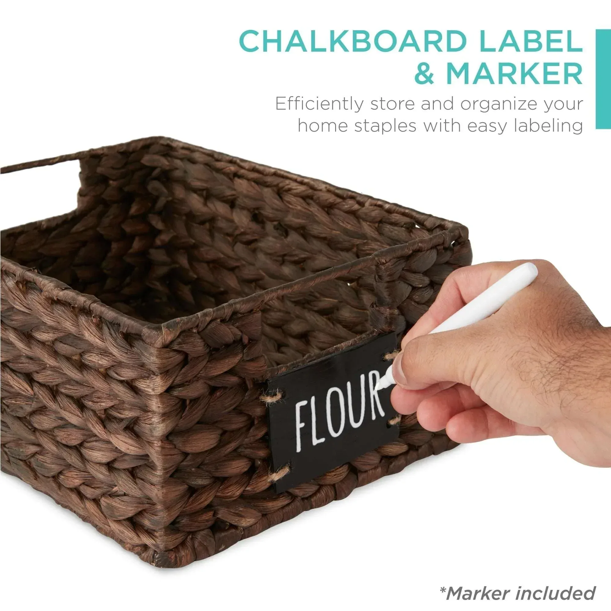 Best Choice Products Set of 4 12in Woven Water Hyacinth Pantry Baskets w/ Chalkboard Label, Chalk Marker - Image 9