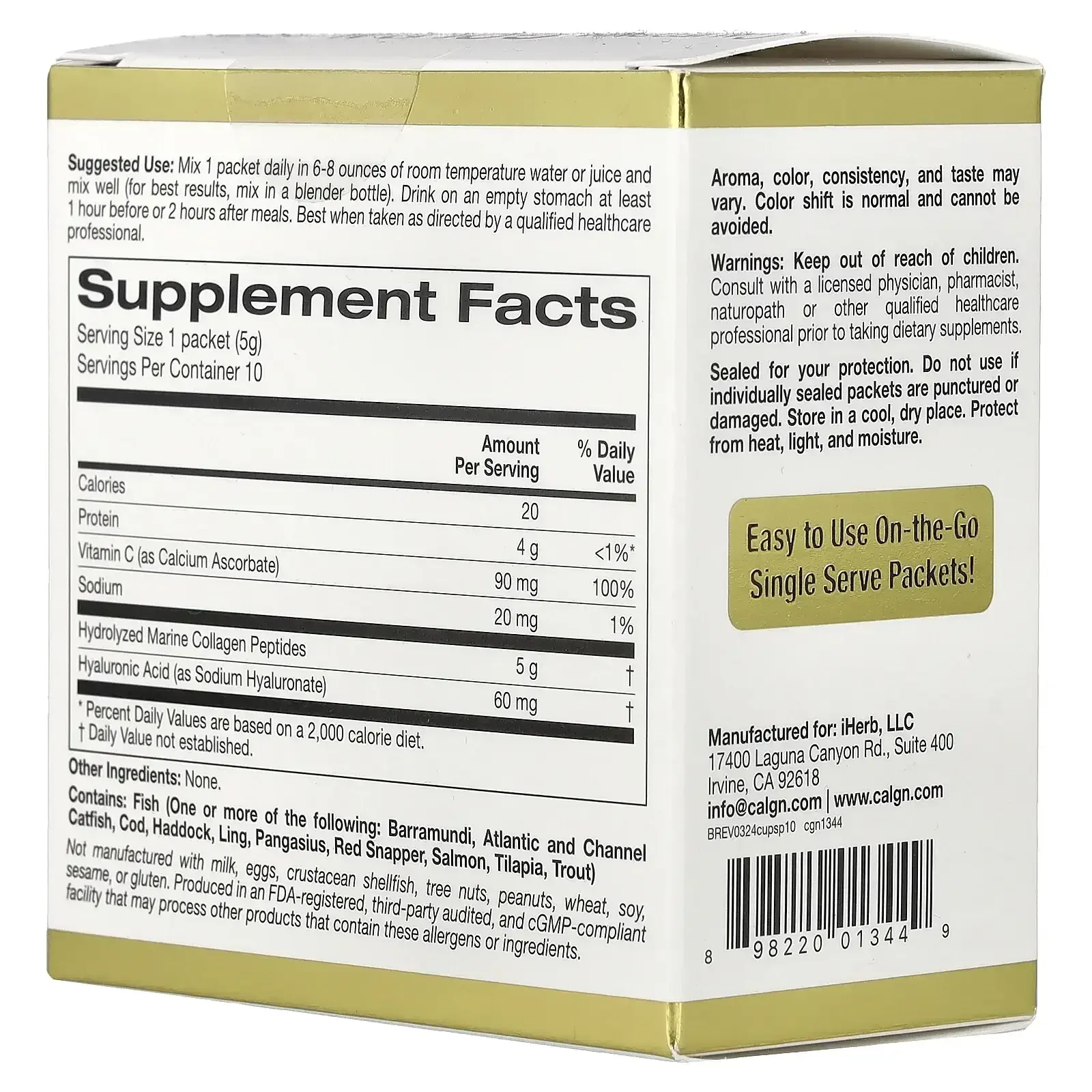 California Gold Nutrition CollagenUP®, Hydrolyzed Marine Collagen Peptides with Hyaluronic Acid and Vitamin C, Unflavored, 7.26 oz (206 g) - Image 13