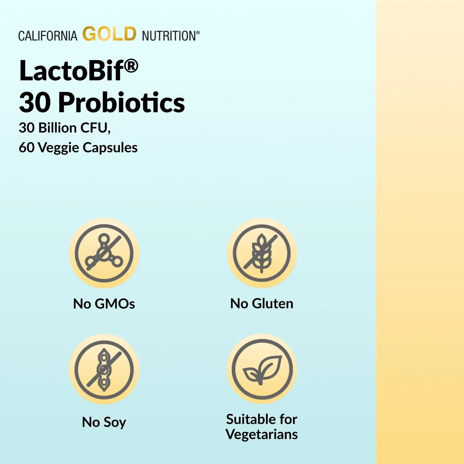 California Gold Nutrition LactoBif® 30 Probiotics, 30 Billion CFU, 60 Veggie Capsules - Image 3