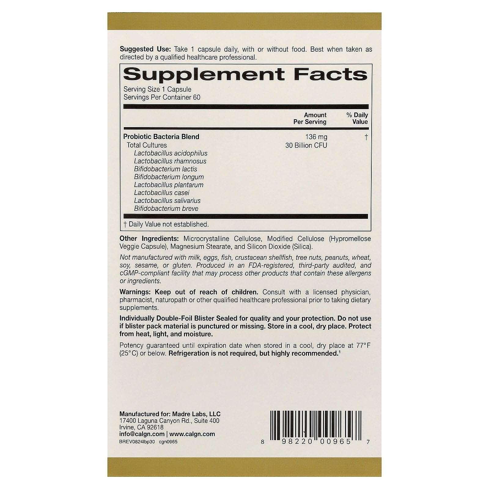 California Gold Nutrition LactoBif® 30 Probiotics, 30 Billion CFU, 60 Veggie Capsules - Image 6