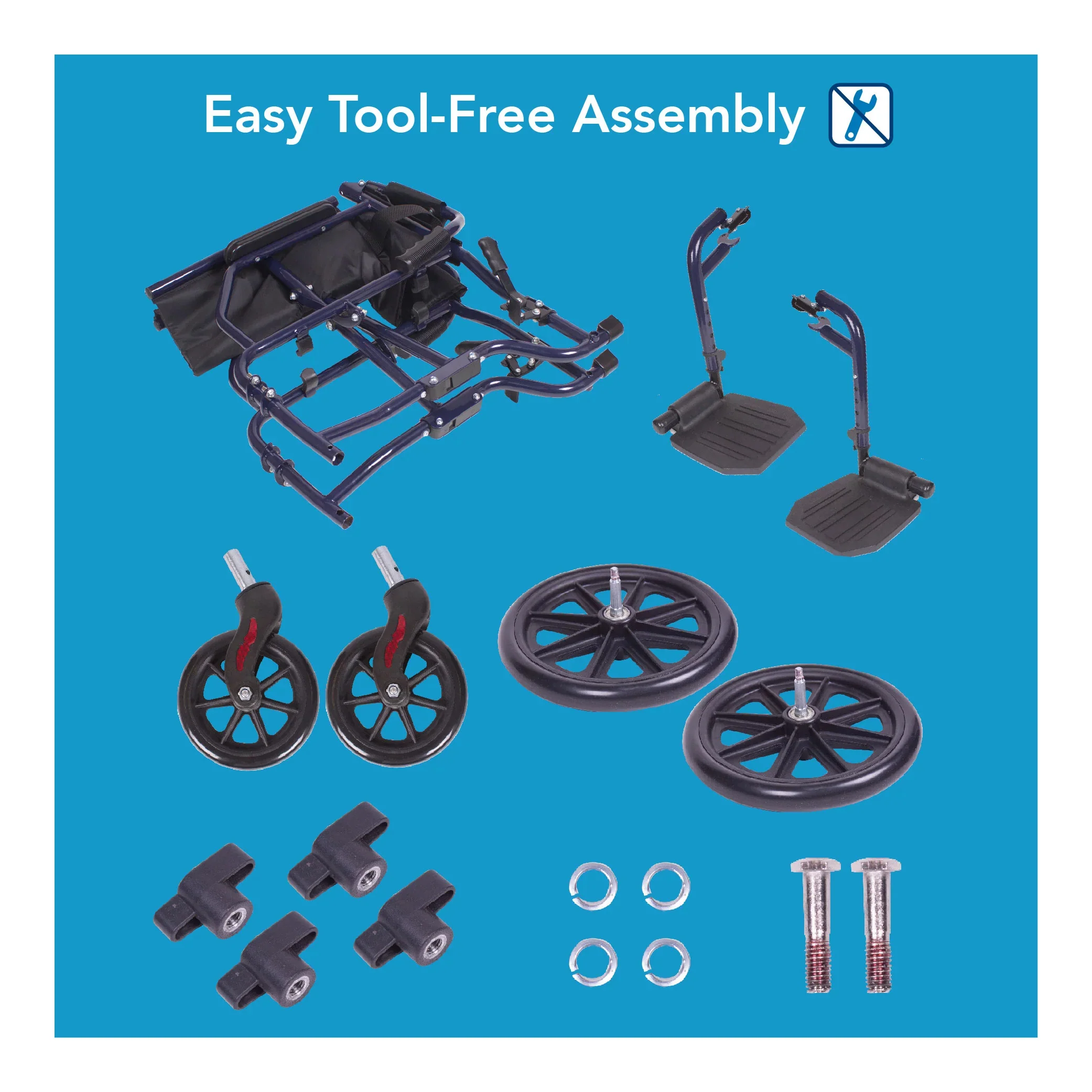 Carex Steel Transport Chair with 19" Seat, Swing-Away Footrests, Blue, 300 lb Weight Capacity - Image 8