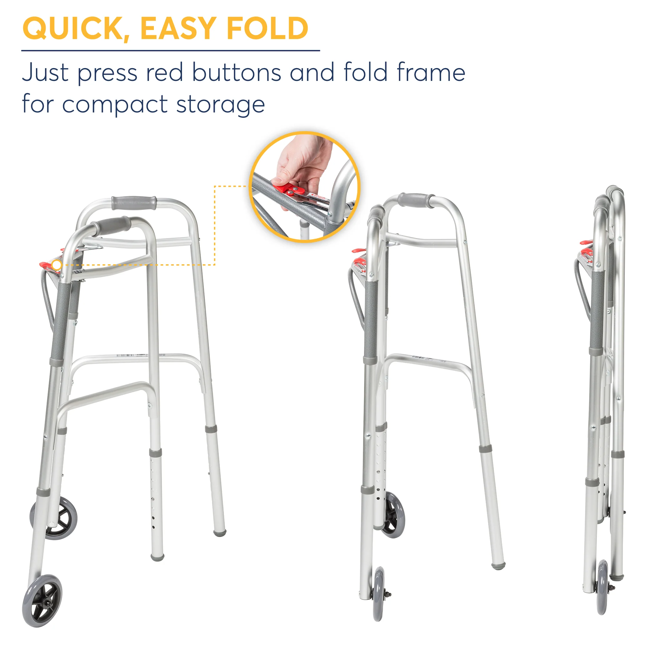 Drive Medical Deluxe Two Button Folding Walker with Wheels - Image 4