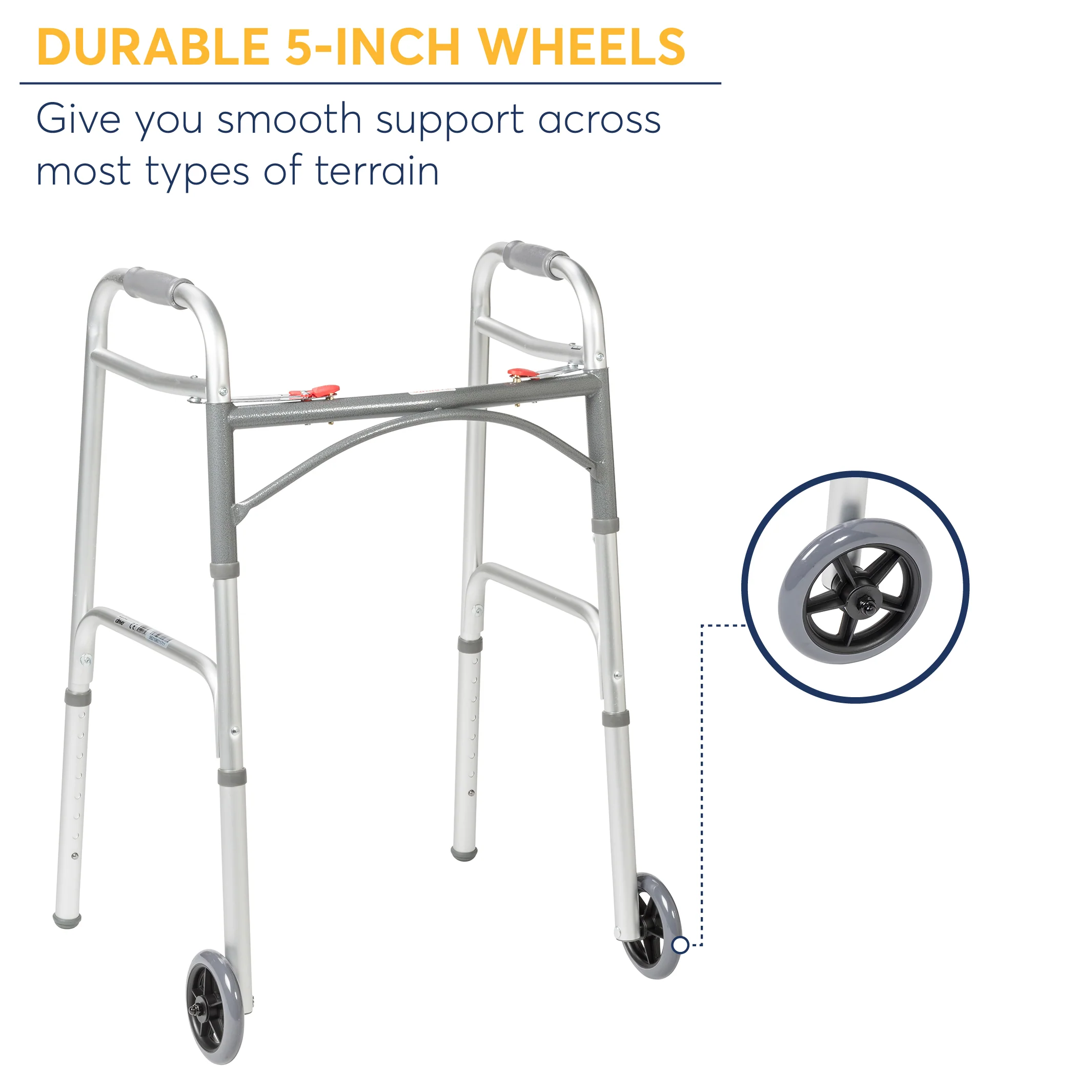 Drive Medical Deluxe Two Button Folding Walker with Wheels - Image 5