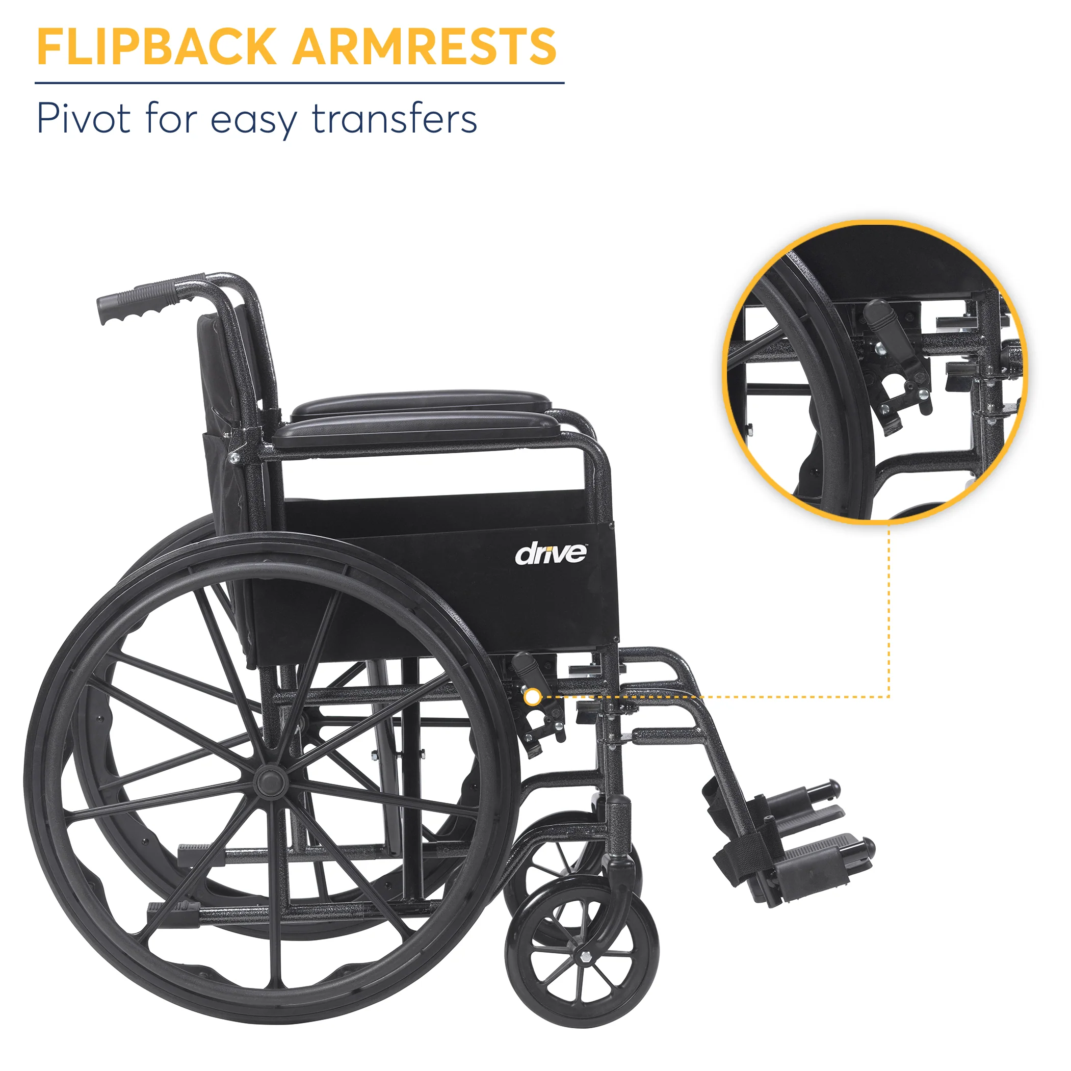 Drive Medical Silver Sport 1 Wheelchair with Full Arms and Swing away Removable Footrest - Image 6