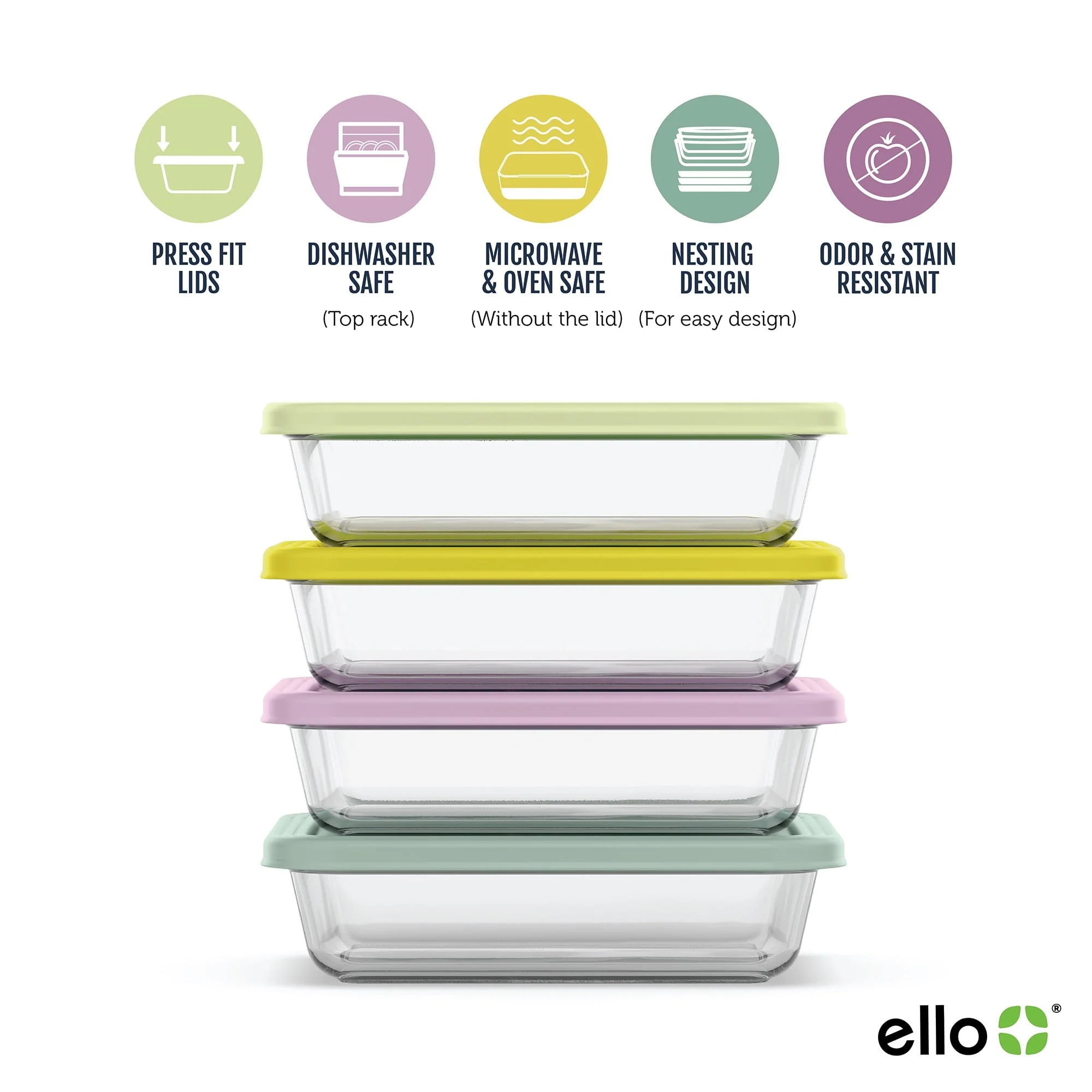 Ello Everyday 4.5 Cup 8PC Glass Meal Prep Set - Image 4