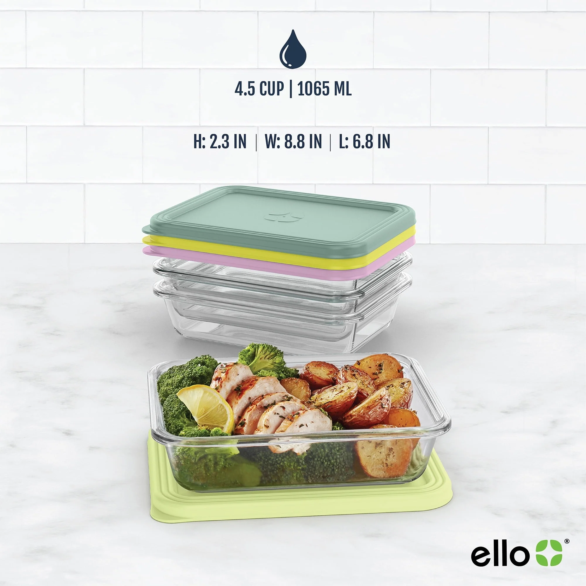 Ello Everyday 4.5 Cup 8PC Glass Meal Prep Set - Image 6