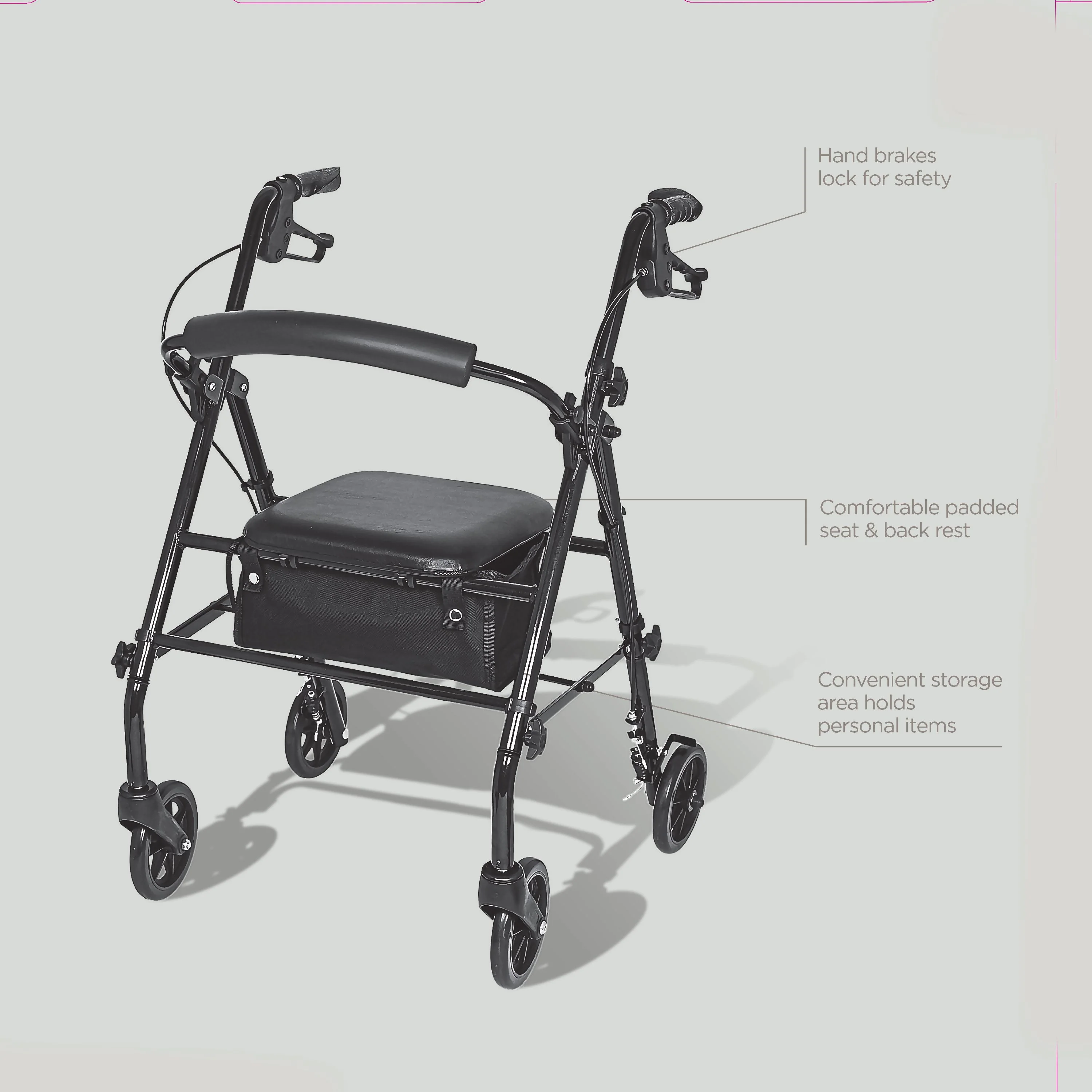 Equate Rolling Walker for Seniors, Rollator with Seat and Wheels, Black, 350 lb Capacity - Image 7