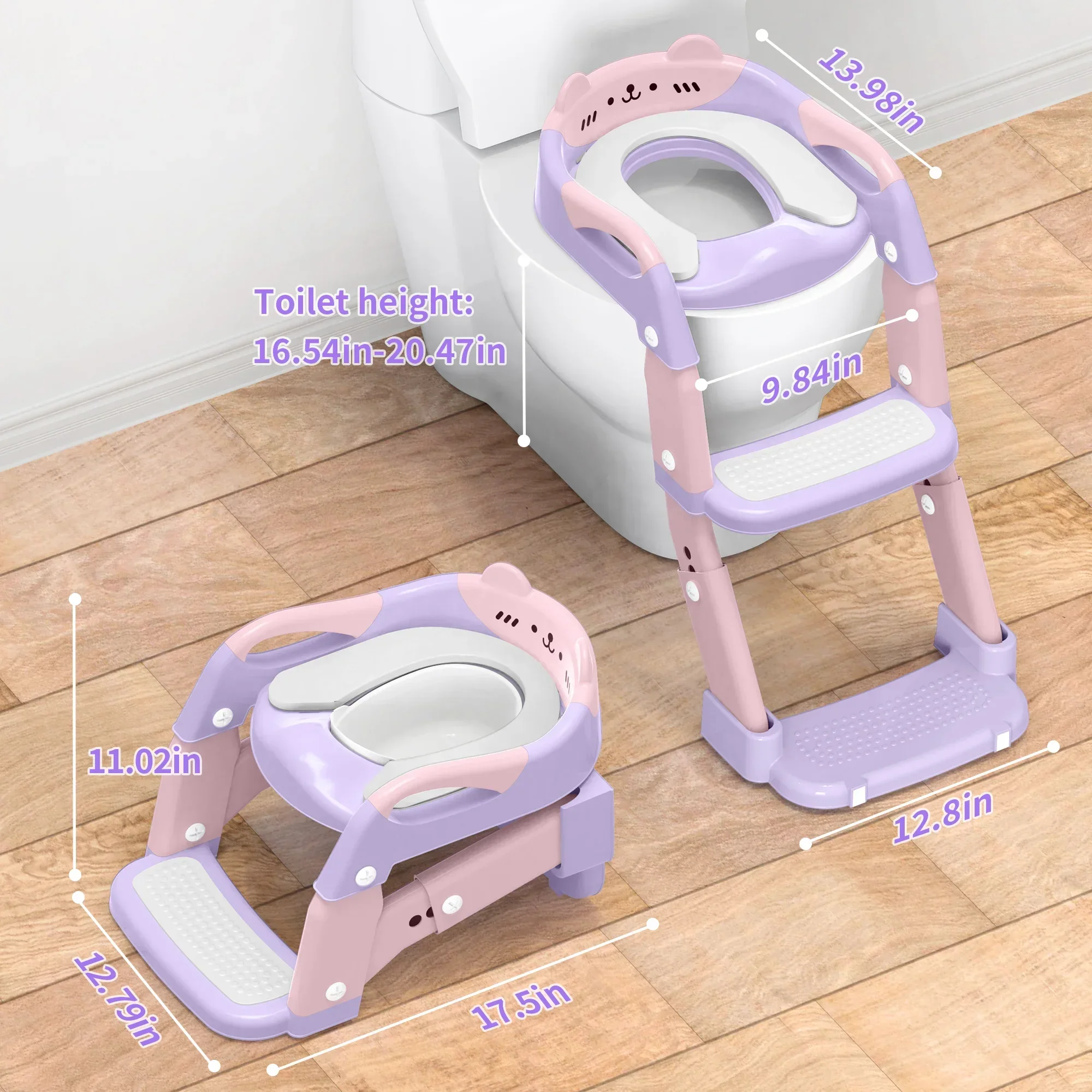 FVLOENG Potty Training Seat for Kids Boys Girls,3 in 1 Toddler Toilet,Potty Training Toilet with Urinals, Toddler Step Stool Ladder and Splash Guard Anti-Slip with Soft Cushion (Pink) - Image 3