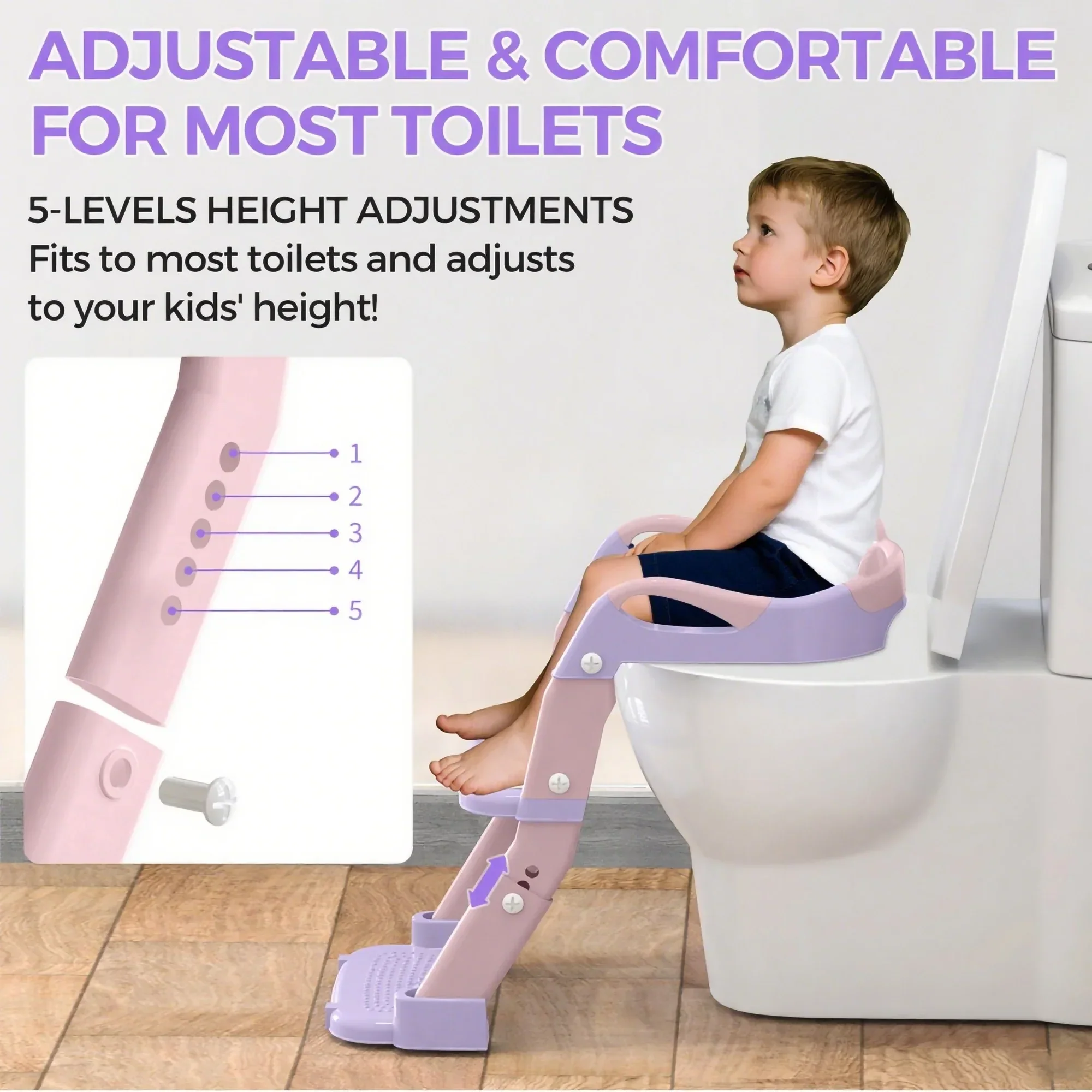 FVLOENG Potty Training Seat for Kids Boys Girls,3 in 1 Toddler Toilet,Potty Training Toilet with Urinals, Toddler Step Stool Ladder and Splash Guard Anti-Slip with Soft Cushion (Pink) - Image 4