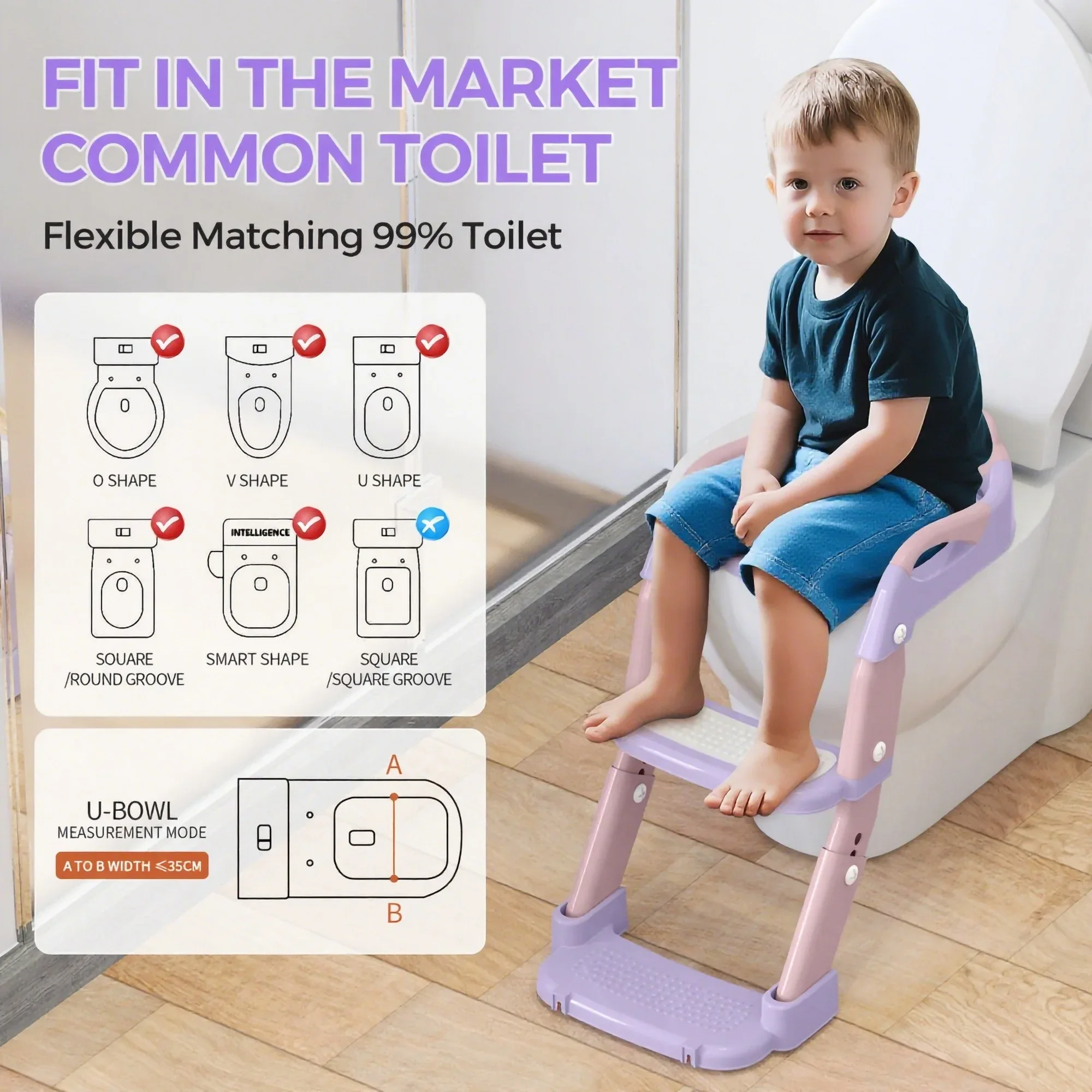 FVLOENG Potty Training Seat for Kids Boys Girls,3 in 1 Toddler Toilet,Potty Training Toilet with Urinals, Toddler Step Stool Ladder and Splash Guard Anti-Slip with Soft Cushion (Pink) - Image 7