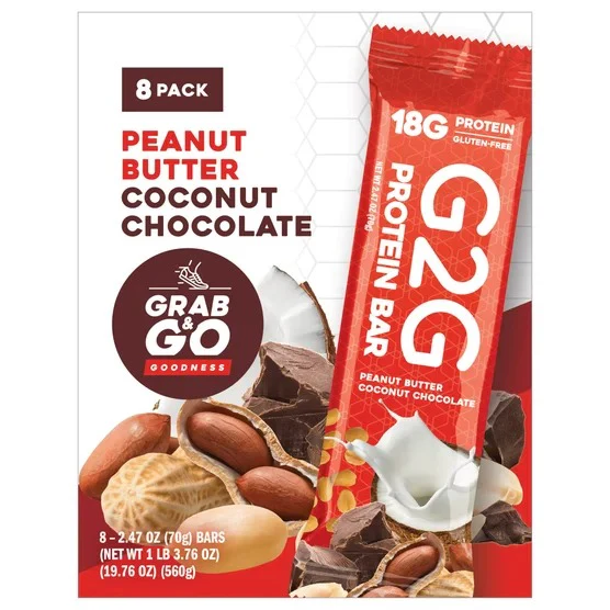 G2G 3-pack Peanut Butter Coconut Chocolate Protein Bars 24-count - Image 4