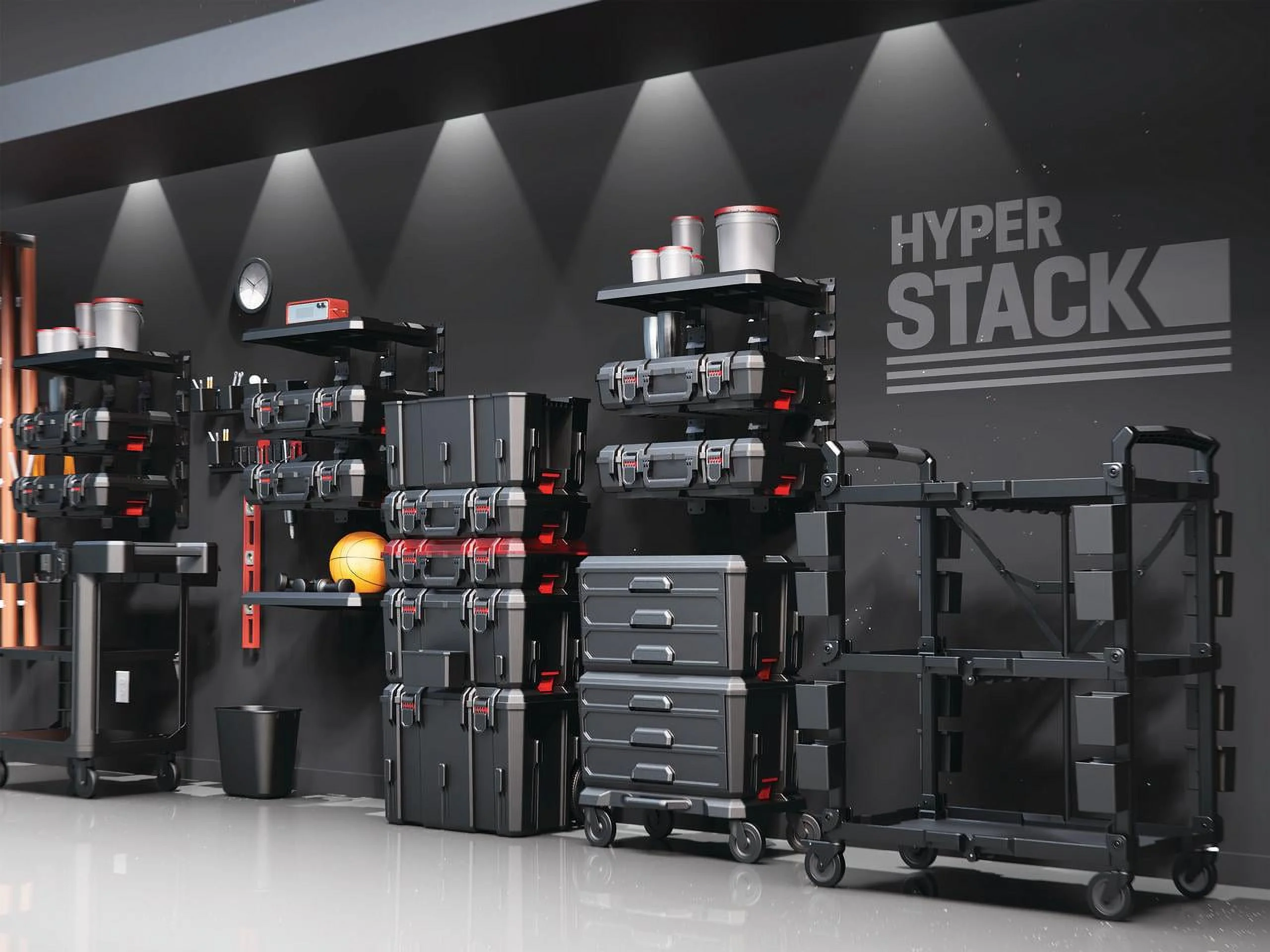 Hyper Tough Hyper Stack Heavy Duty 3 Piece Modular Rolling Toolbox System, Black - Image 11