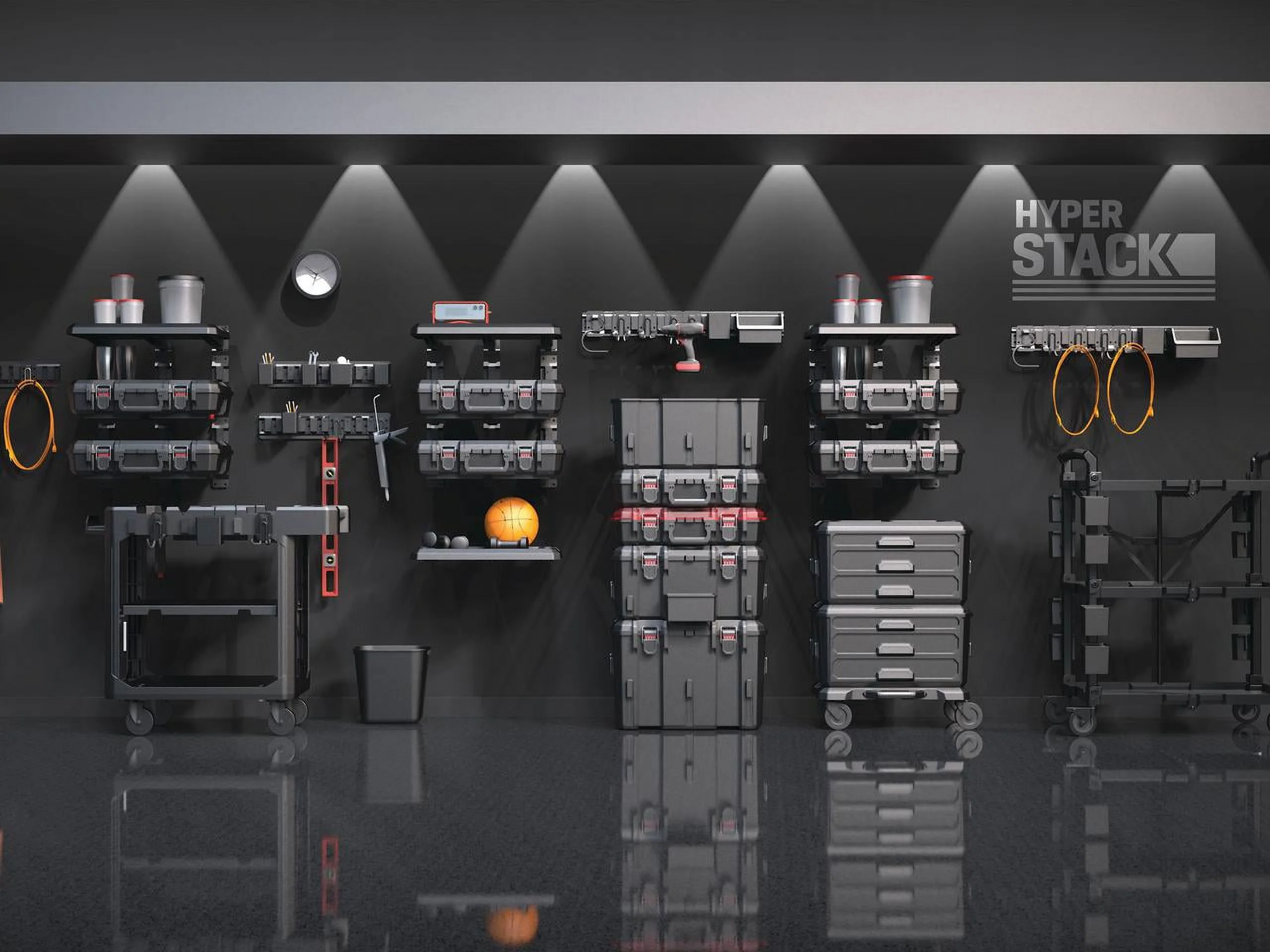 Hyper Tough Hyper Stack Heavy Duty 3 Piece Modular Rolling Toolbox System, Black - Image 14