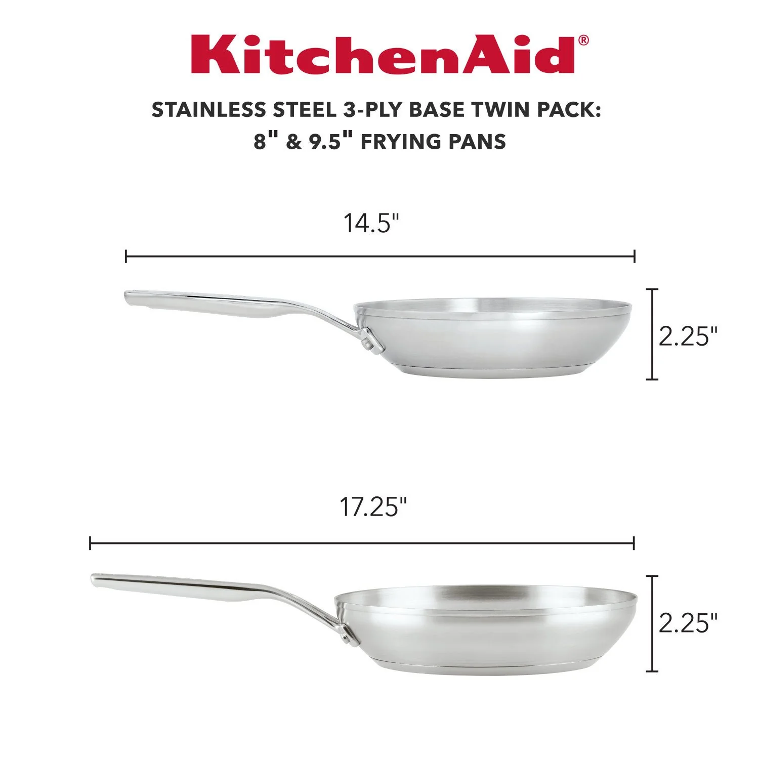 KitchenAid 3-Ply Base Stainless Steel Cookware Induction 2-Piece Fry Pans Set, Brushed Stainless Steel - Image 3