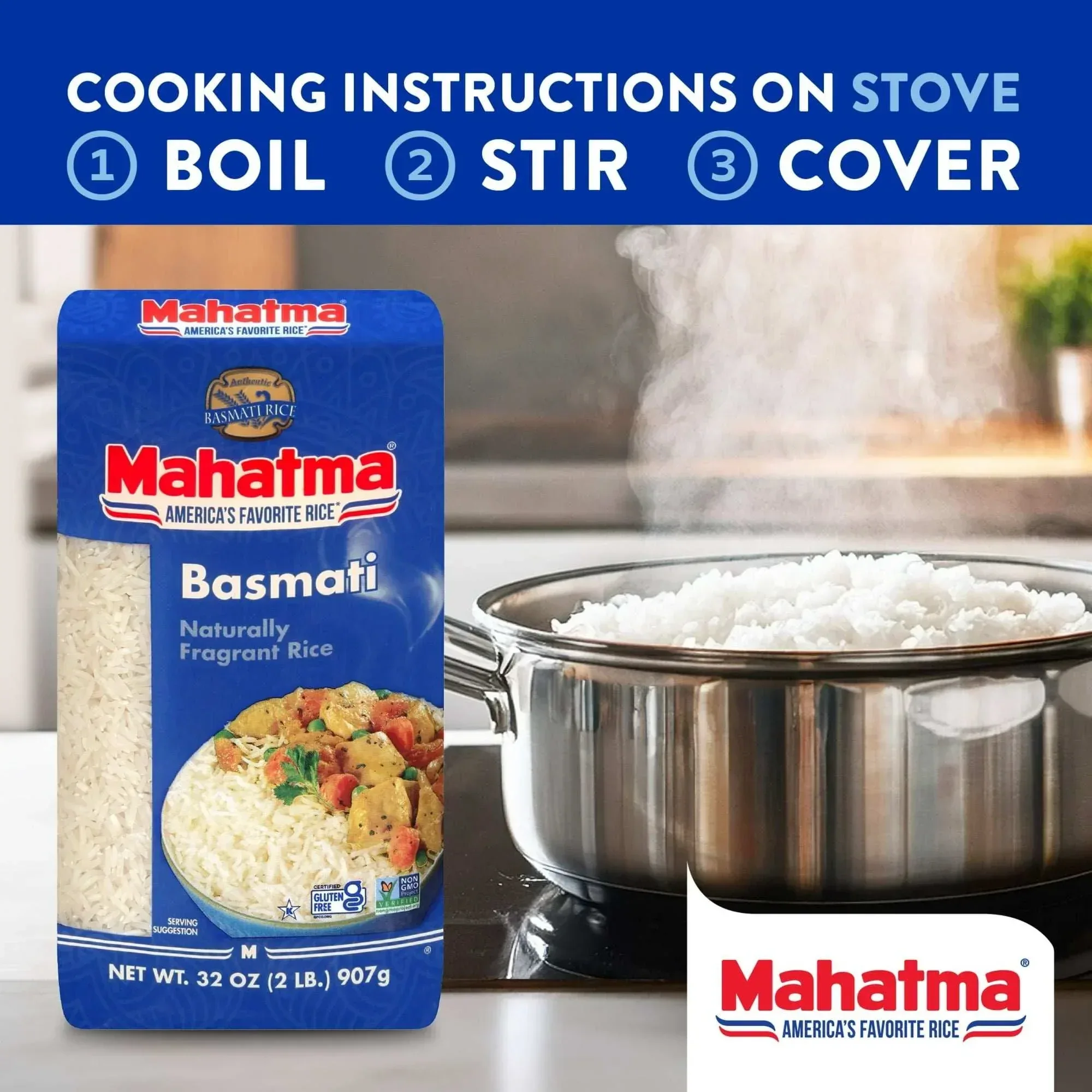 Mahatma Basmati White Rice, Fragrant Extra Long Grain, Gluten Free, 2 lb Bags - Image 3