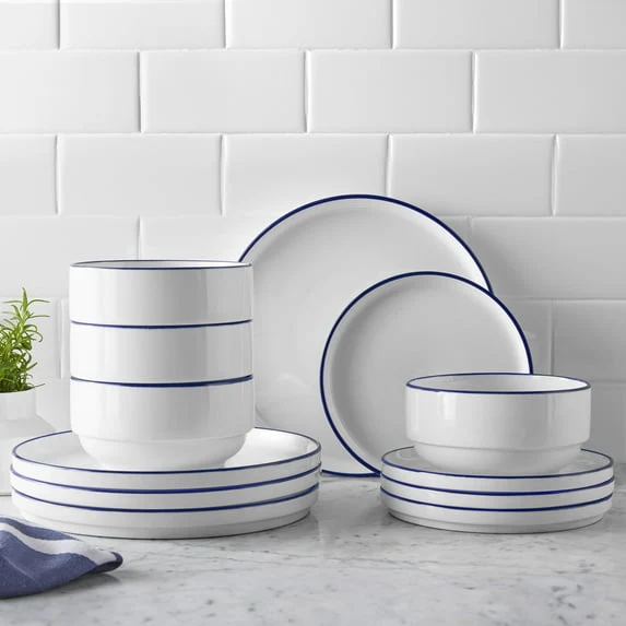 Mainstays 12-Piece Blue Rim Stoneware Dinnerware Set - Image 5