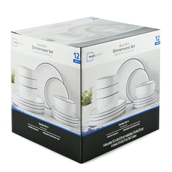 Mainstays 12-Piece Blue Rim Stoneware Dinnerware Set - Image 6