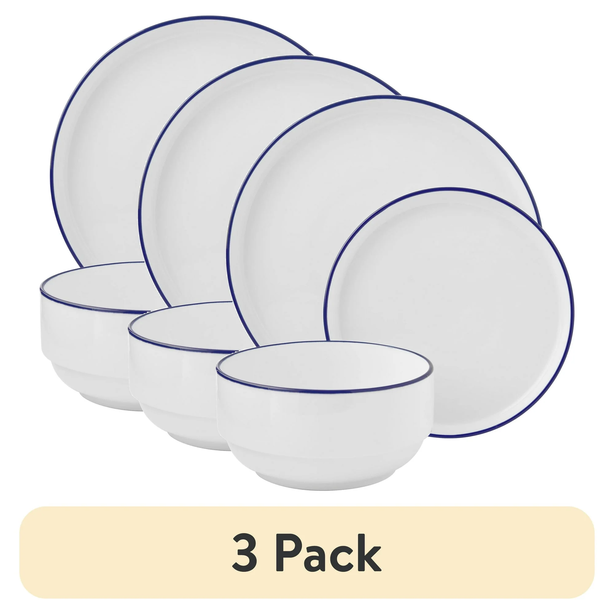 Mainstays 12-Piece Blue Rim Stoneware Dinnerware Set - Image 7