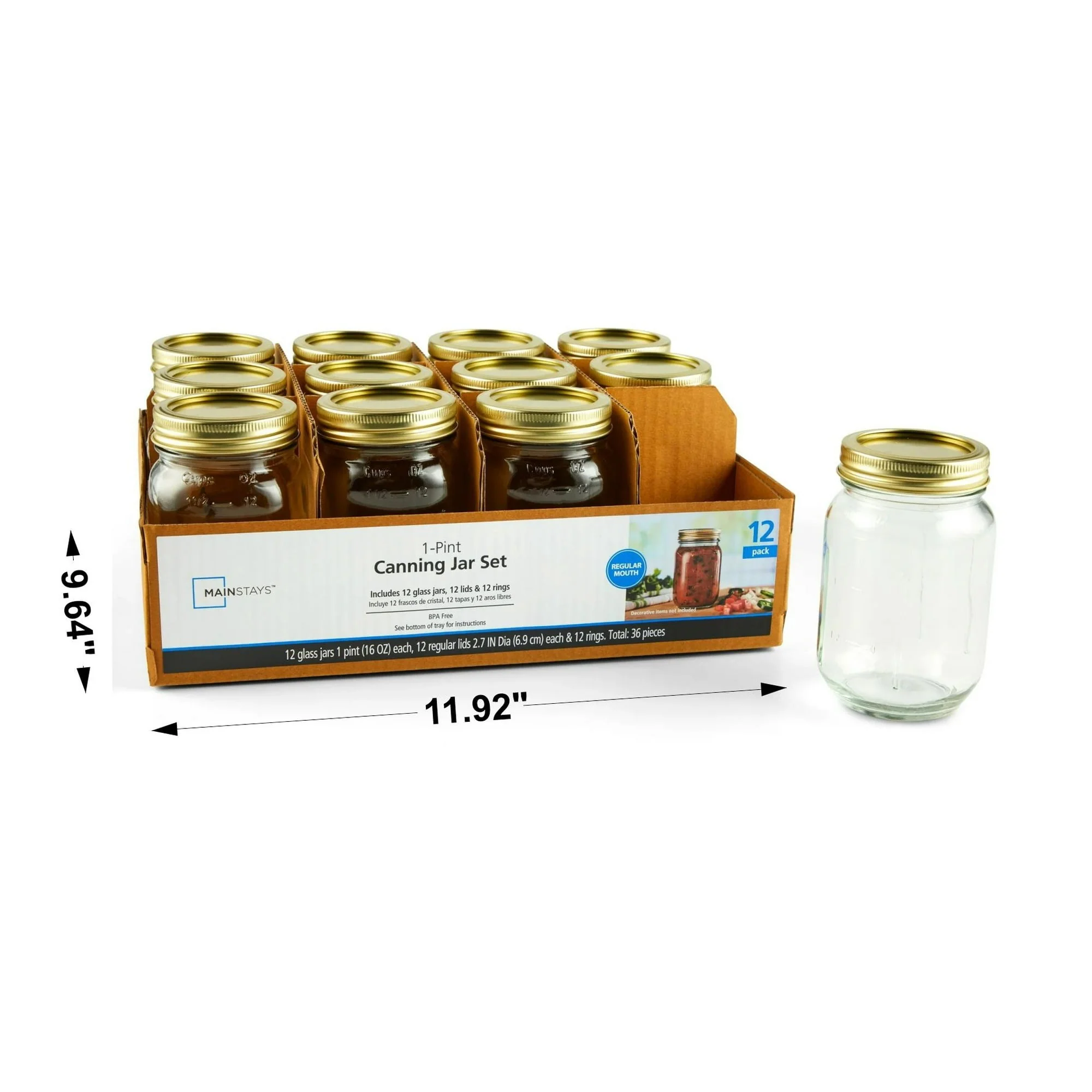 Mainstays Mason Jars, Regular Mouth Half Pint Canning Jars with Lids and Rings, 12-Pack Small Glass Jars for Home Canning and Preserving - Image 18