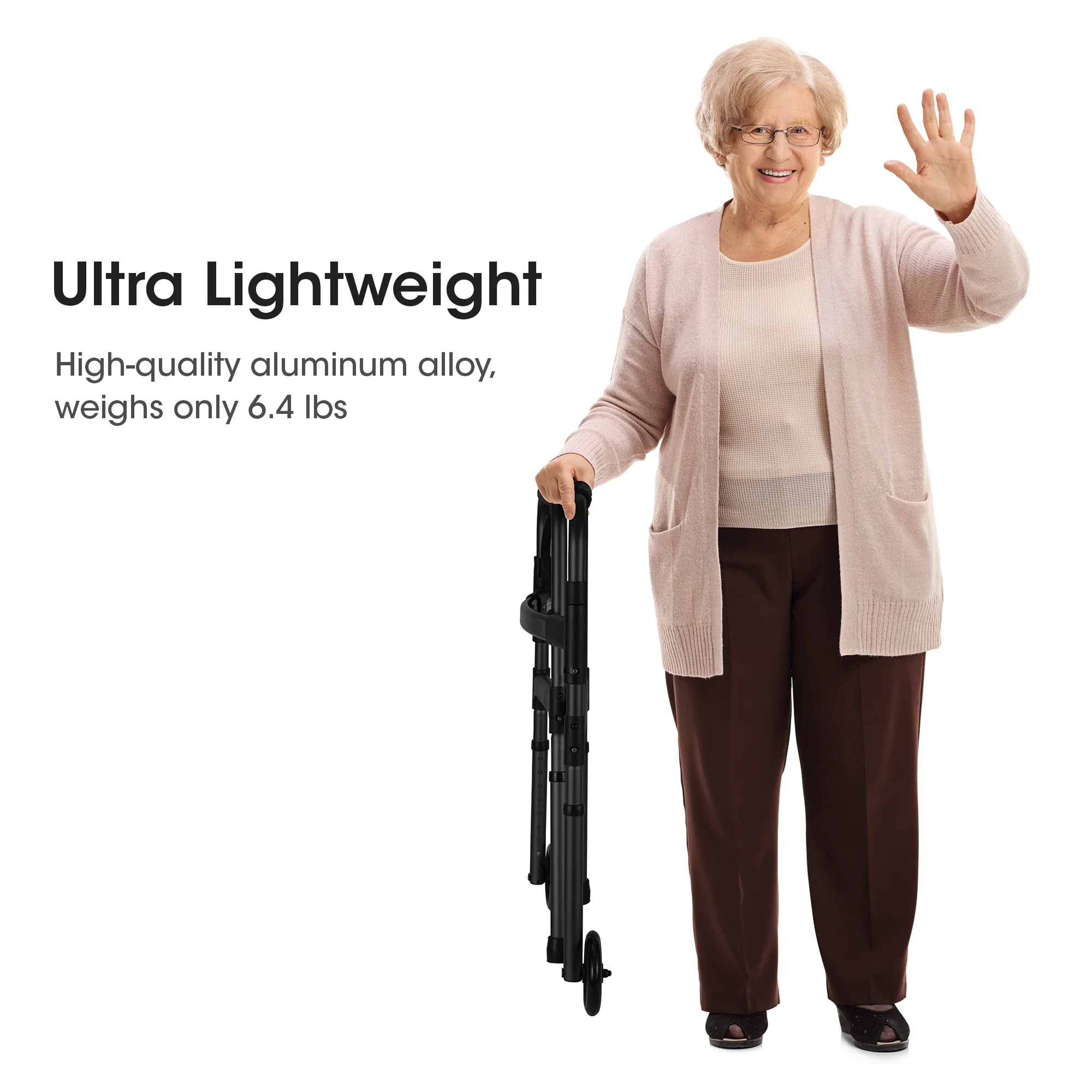 MaxKare Folding Walker with Wheels, 8 Levels Adjustable Height 30.5"-37.5", 300lbs Weight Capacity, Lightweight, for Senior, Black - Image 5