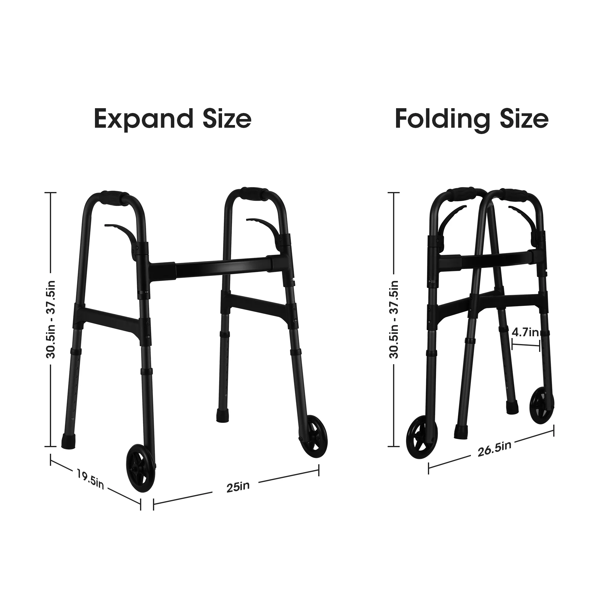 MaxKare Folding Walker with Wheels, 8 Levels Adjustable Height 30.5"-37.5", 300lbs Weight Capacity, Lightweight, for Senior, Black - Image 8