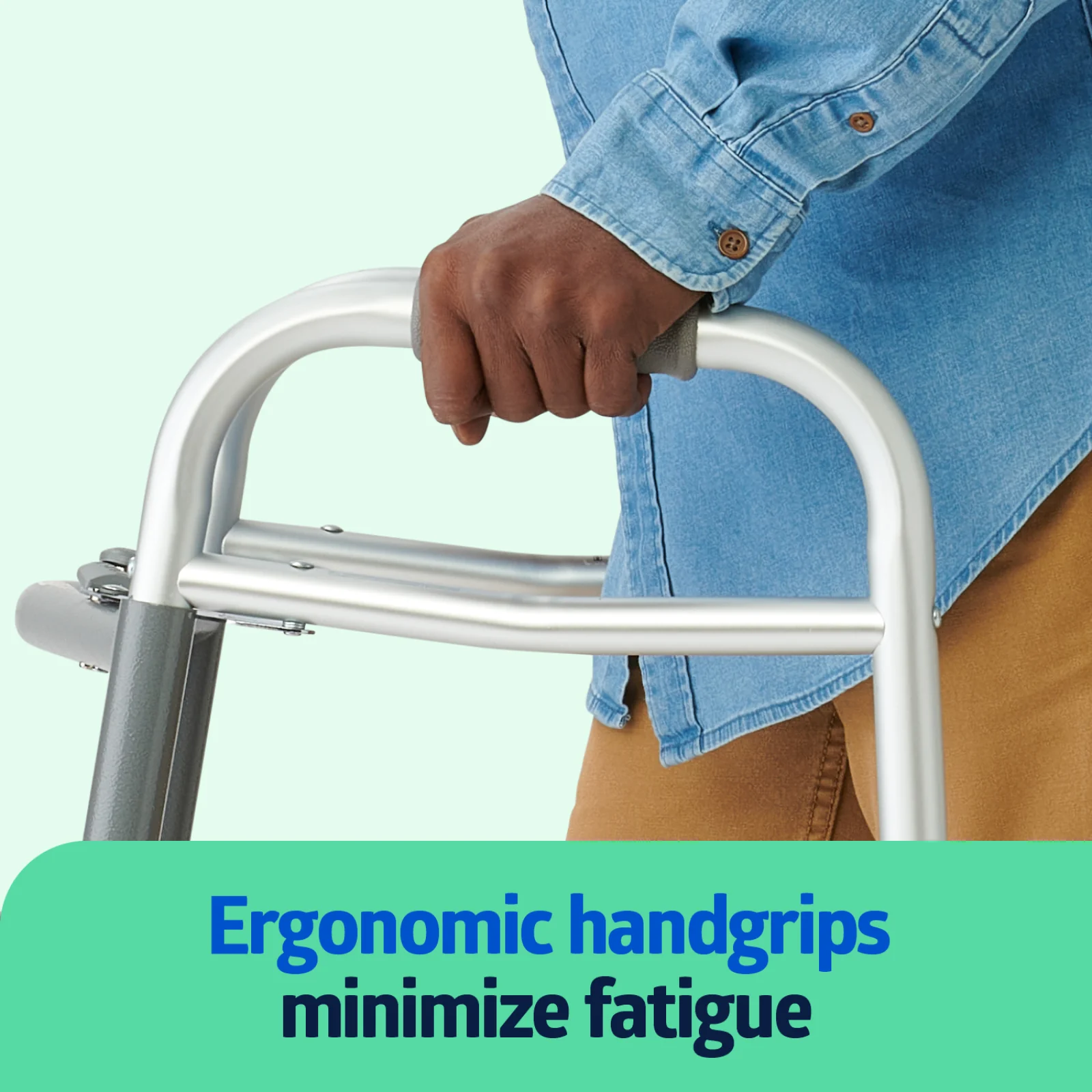 Medline Lightweight Folding Walker for Seniors with 5-Inch Wheels, Steel, Silver, 300 lb Weight Capacity - Image 4