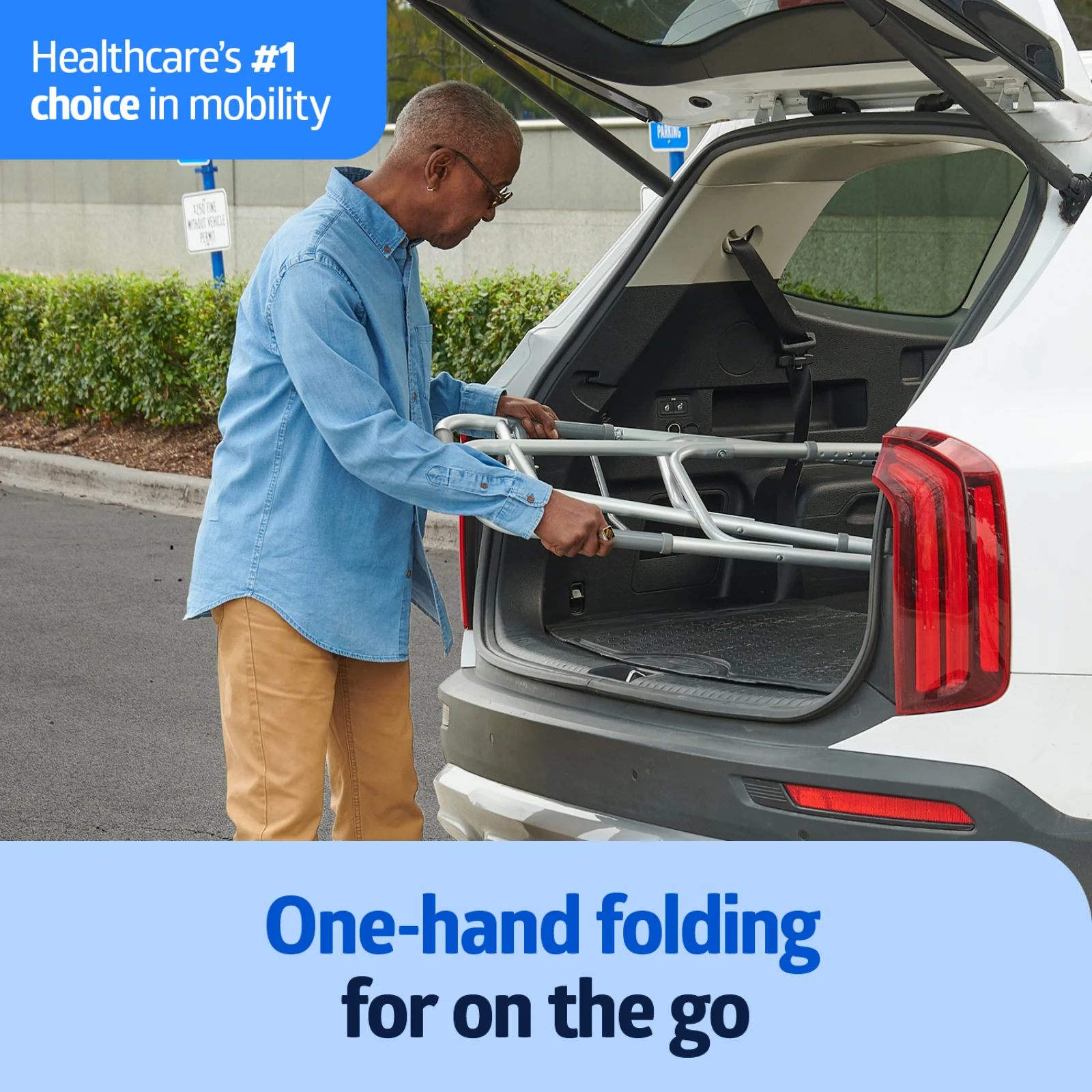 Medline Lightweight Folding Walker for Seniors with 5-Inch Wheels, Steel, Silver, 300 lb Weight Capacity - Image 5