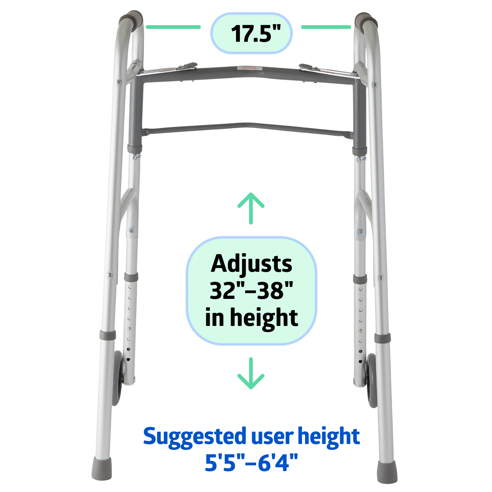 Medline Lightweight Folding Walker for Seniors with 5-Inch Wheels, Steel, Silver, 300 lb Weight Capacity - Image 6