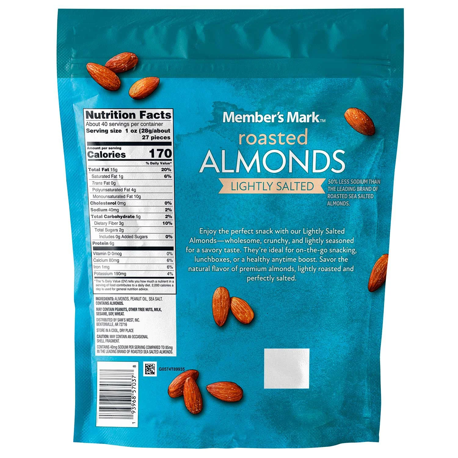 Member's Mark Lightly Salted Roasted Almonds, 40 oz. - Image 4