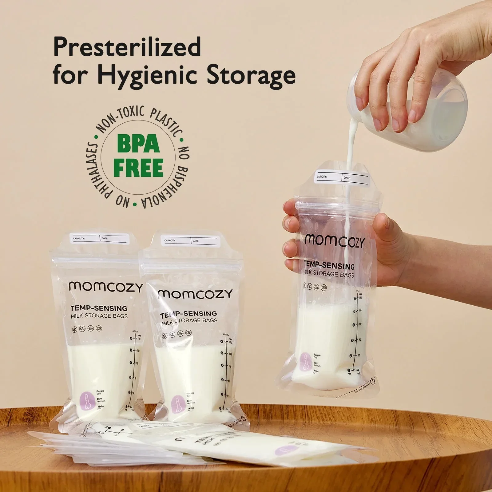 Momcozy Baby Bottle Warmer, 6-in-1 Smart Temperature Control, Fast Baby Food Heater, Steam Sterilizer & Momcozy Breastmilk Storage Bags, Temp-Sensing Discoloration Milk Storage Bags, 180ml/120 Count - Image 3