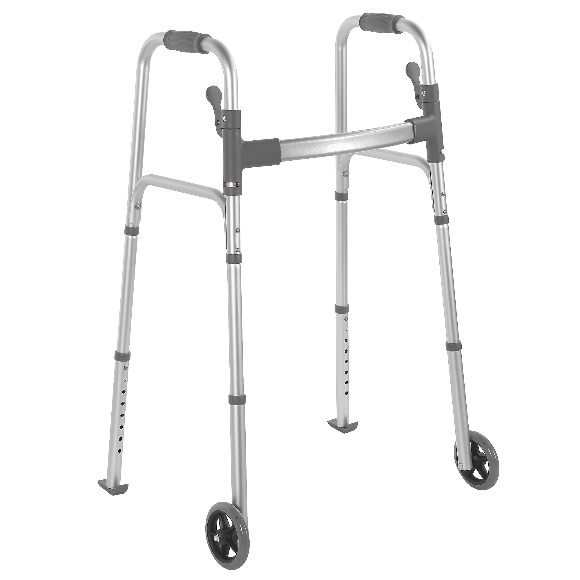 Naipo Compact Folding Walker with Trigger Release and Glide Skis for Seniors Elderly, 5 Inches Front Wheels Support Up to 350lbs, Silver - Image 10