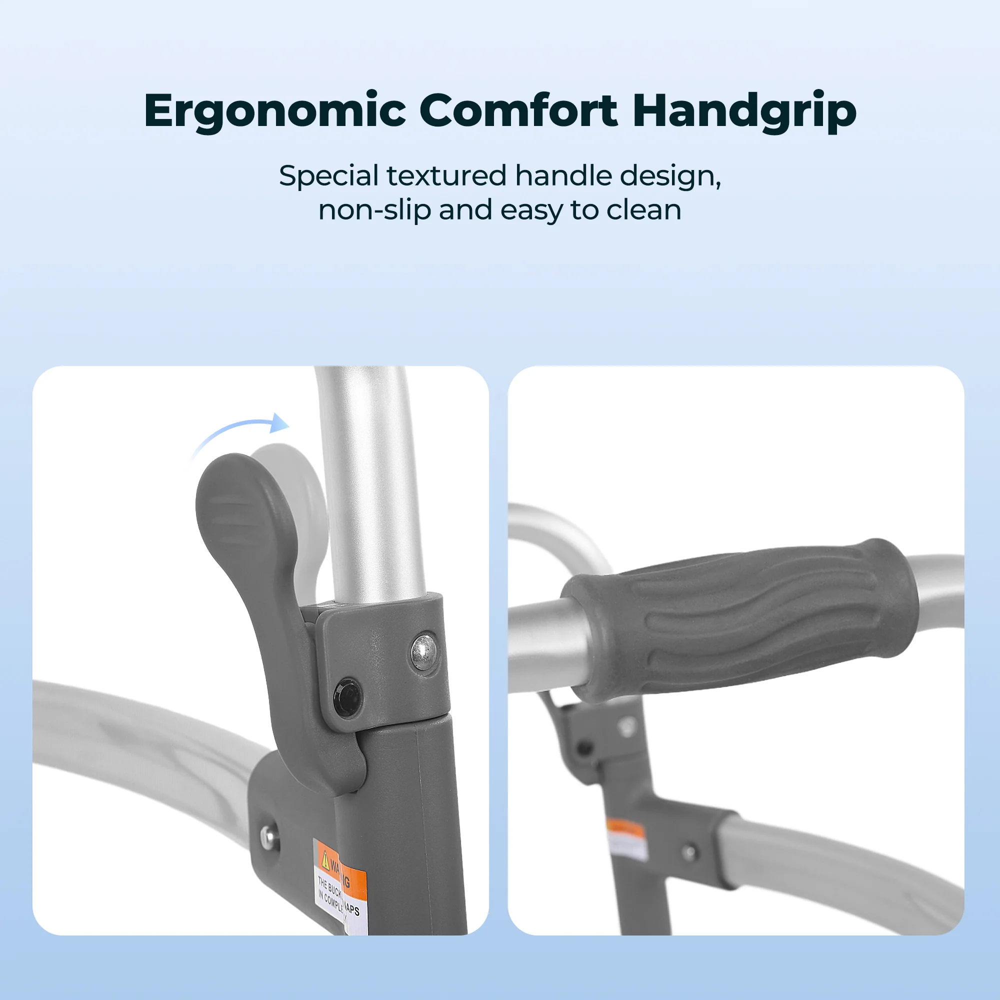 Naipo Compact Folding Walker with Trigger Release and Glide Skis for Seniors Elderly, 5 Inches Front Wheels Support Up to 350lbs, Silver - Image 5