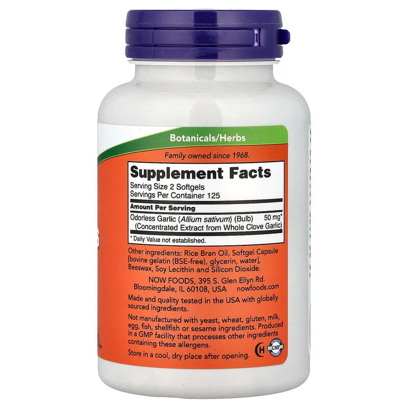 NOW Foods, Odorless Garlic, Concentrated Extract, Softgels (25 mg per Softgel) - Image 8